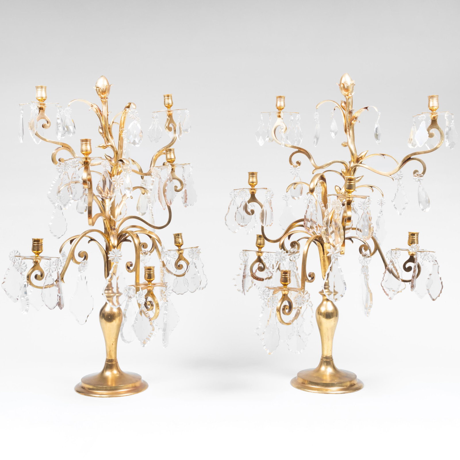 Pair of Louis XV Style Gilt-Bronze and Glass Seven-Light Girandoles: Pair of Louis XV Style Gilt-Bronze and Glass Seven-Light Girandoles 37 x 25 x 14 in. Property from a Private Collector, Kent, CT