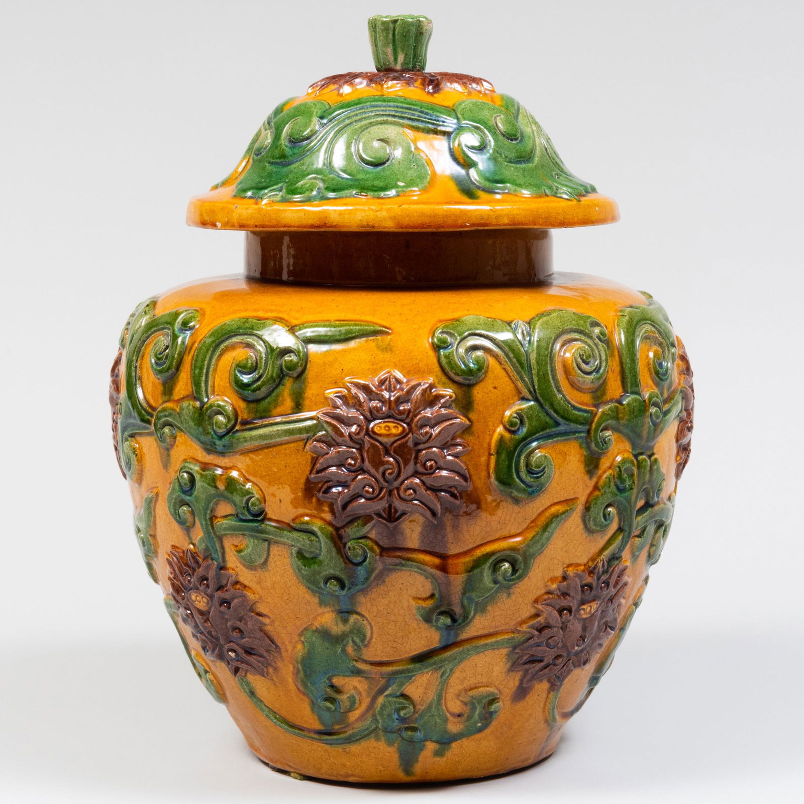 Chinese Ochre and Green Glazed Earthenware Covered Ginger Jar (1 of 8)