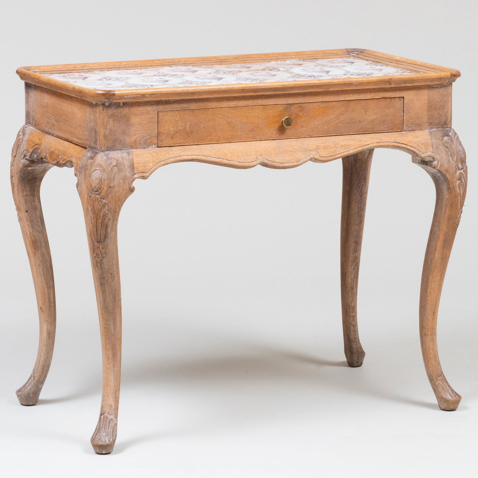 Danish Rococo Style Limed Oak Table with Inset Manganese Delft Tiles (1 of 14)