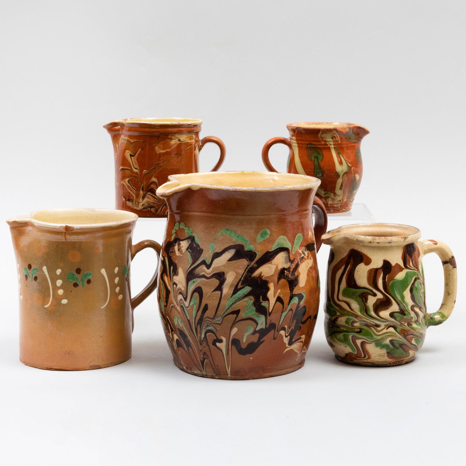 Group of Five Glazed Earthenware Pitchers, Probably American (1 of 19)