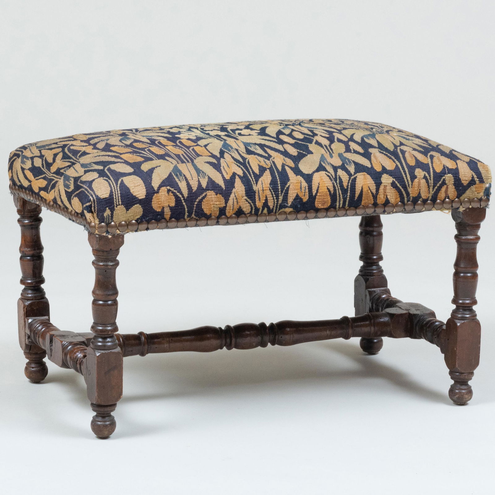 William and Mary Oak and Tapestry Upholstered Stool (1 of 7)