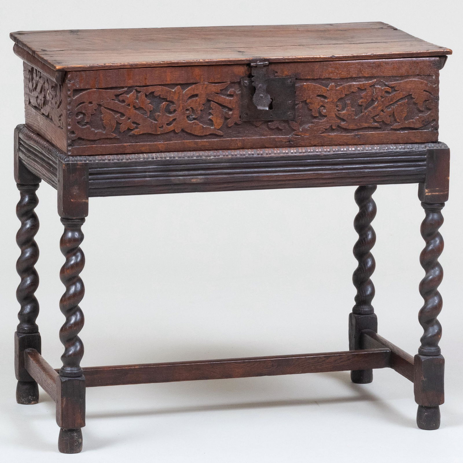 Charles II Carved Oak Document Box on a Later Stand (1 of 11)