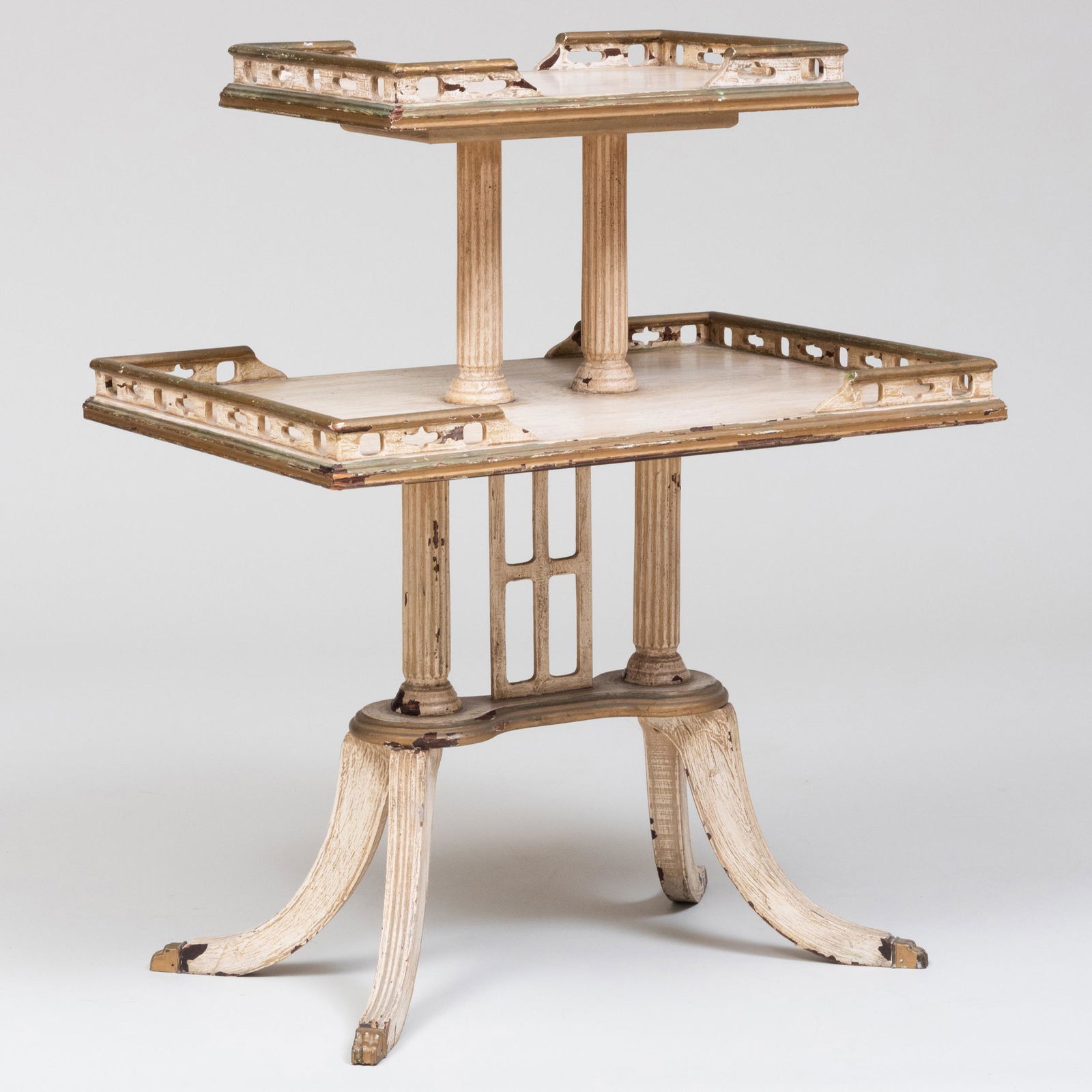 Regency Style Cream Painted and Parcel-Gilt Two-Tier Table (1 of 10)