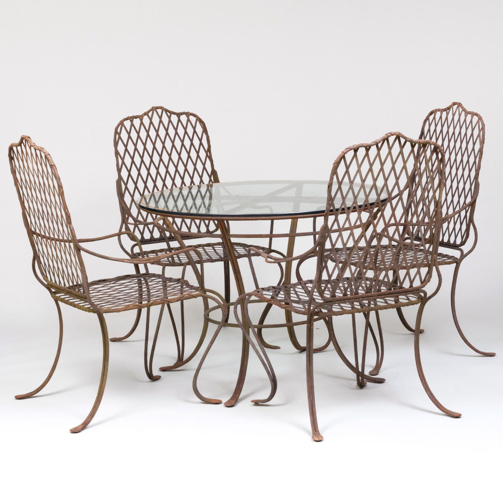 Four Faux Bois Metal Garden Armchairs with Matching Dining Table (1 of 20)