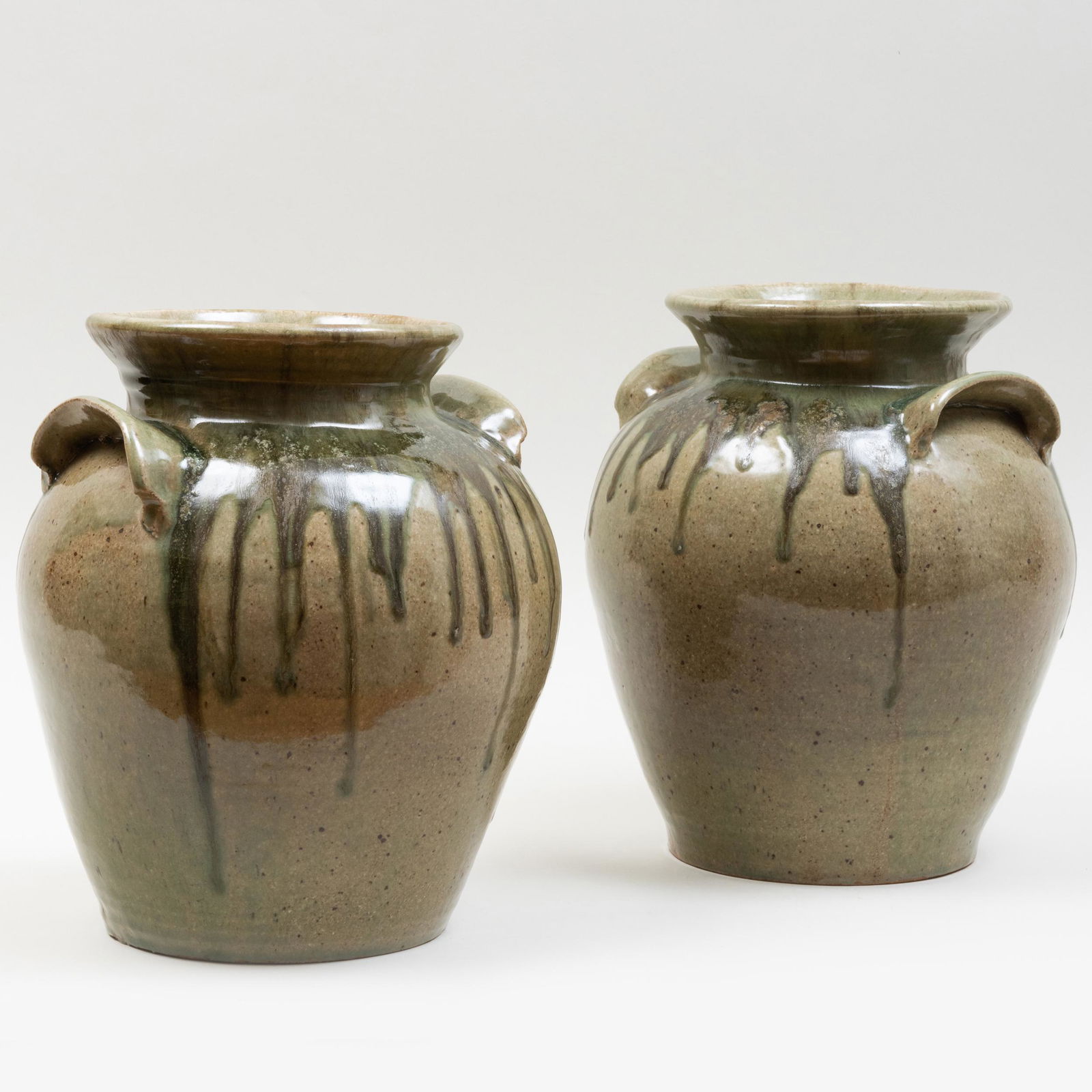 Pair of Large Studio Green Glazed Pottery Jars (1 of 11)