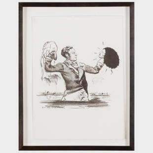 Neo Rauch (b. 1960): Neujahrsblatt (puppenspieler): Neo Rauch (b. 1960): Neujahrsblatt (puppenspieler)Lithograph in black on wove paper, 2008, variously inscribed and signed 'Neo' on the reverse.13 x 9 1/2 in. (sheet), 15 3/4 x 12 1/4 in.