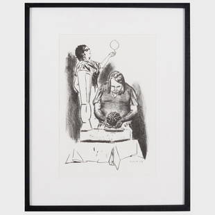 Neo Rauch (b. 1960): Neujahrsblatt (Waage): Neo Rauch (b. 1960): Neujahrsblatt (Waage)Lithograph in black on wove paper, 2008, with the printed signature and date, variously inscribed and signed on the reverse.12 1/2 x 8 1/2 in. (sheet), 18