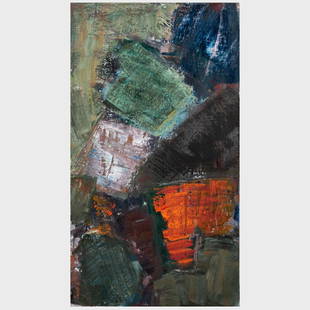 Louise Fishman (1939-2021): Headwaters: Louise Fishman (1939-2021): Headwaters Oil on linen, 1987, unsigned, titled on the stretcher, dated on the reverse, with partial label from Cheim & Reid, NY.&#160; 32 x 17 in., unframed.