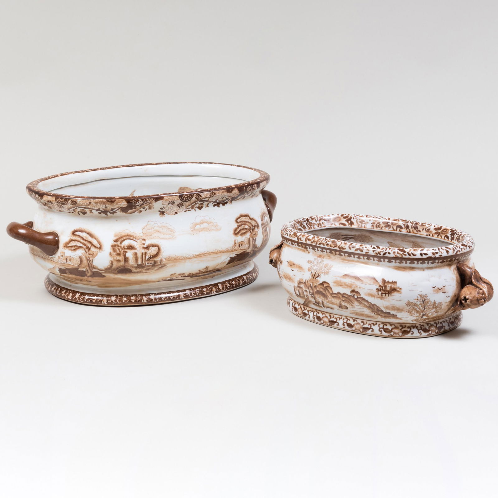 Two Chinese Porcelain Sepia Decorated Foot Baths (1 of 17)