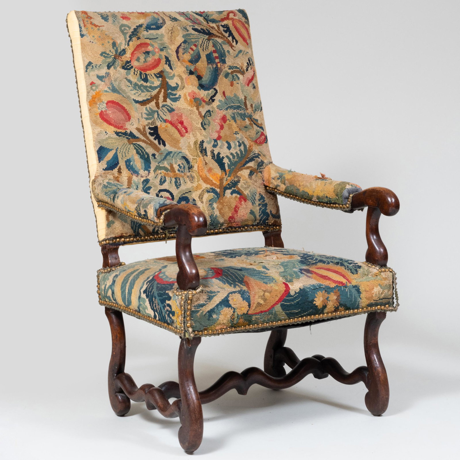 Louis XIV Needlepoint Upholstered Walnut Fauteuil à la Reine (1 of 11)