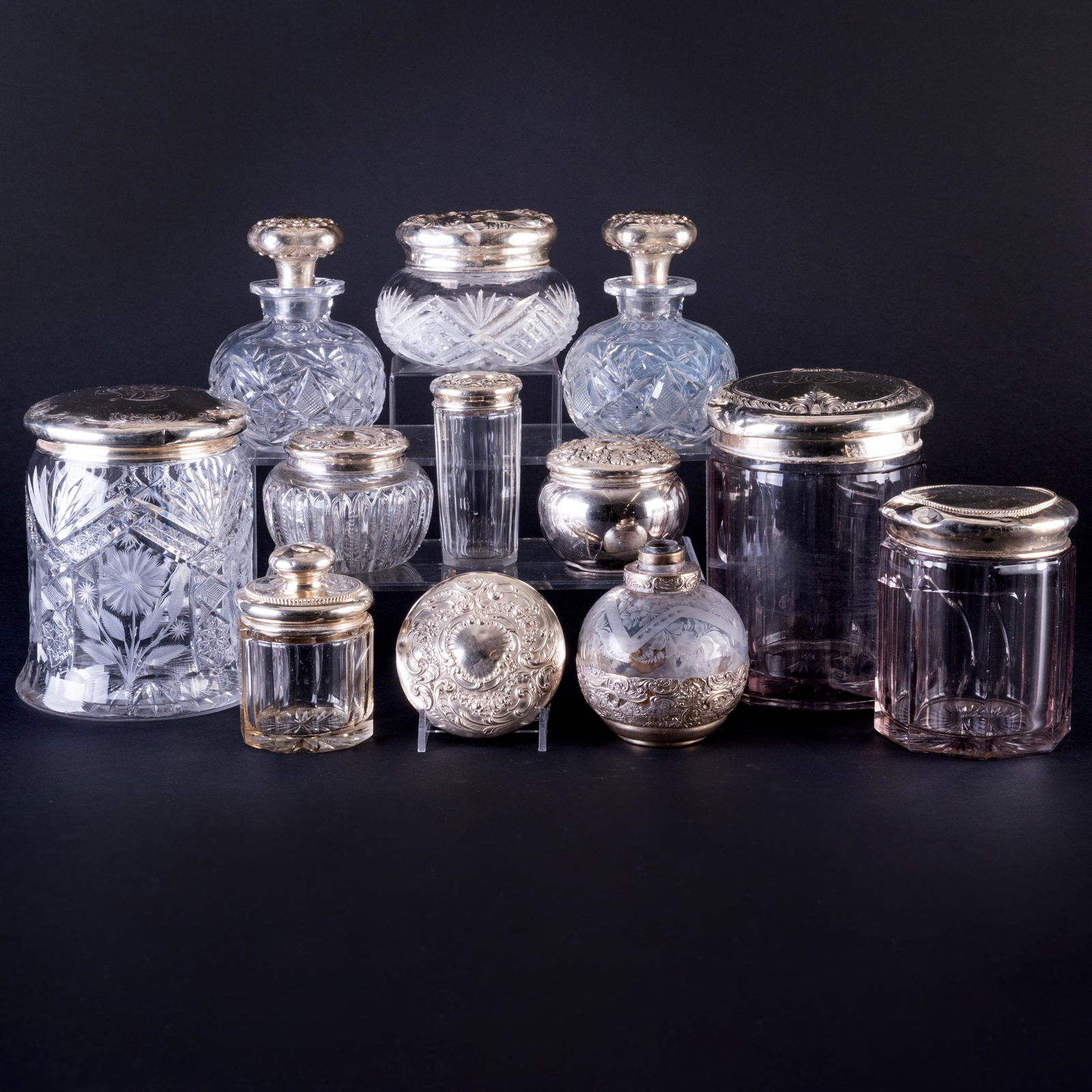 Group of Cut Glass Silver Mounted Toilette Articles (1 of 20)
