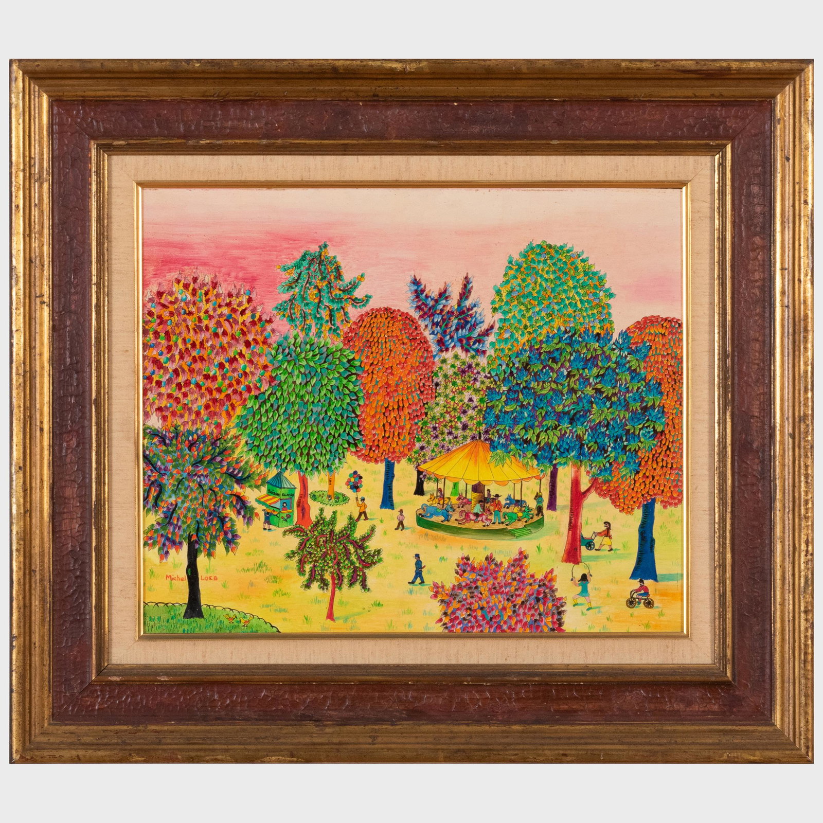 Michel Loeb (b. 1931): Carousel: Michel Loeb (b. 1931): Carousel Oil on board, signed 'Michel Loeb' lower left, with label from Galerie Felix Vercel, NY. 16 x 20 in., 23 x 26 in. (frame).