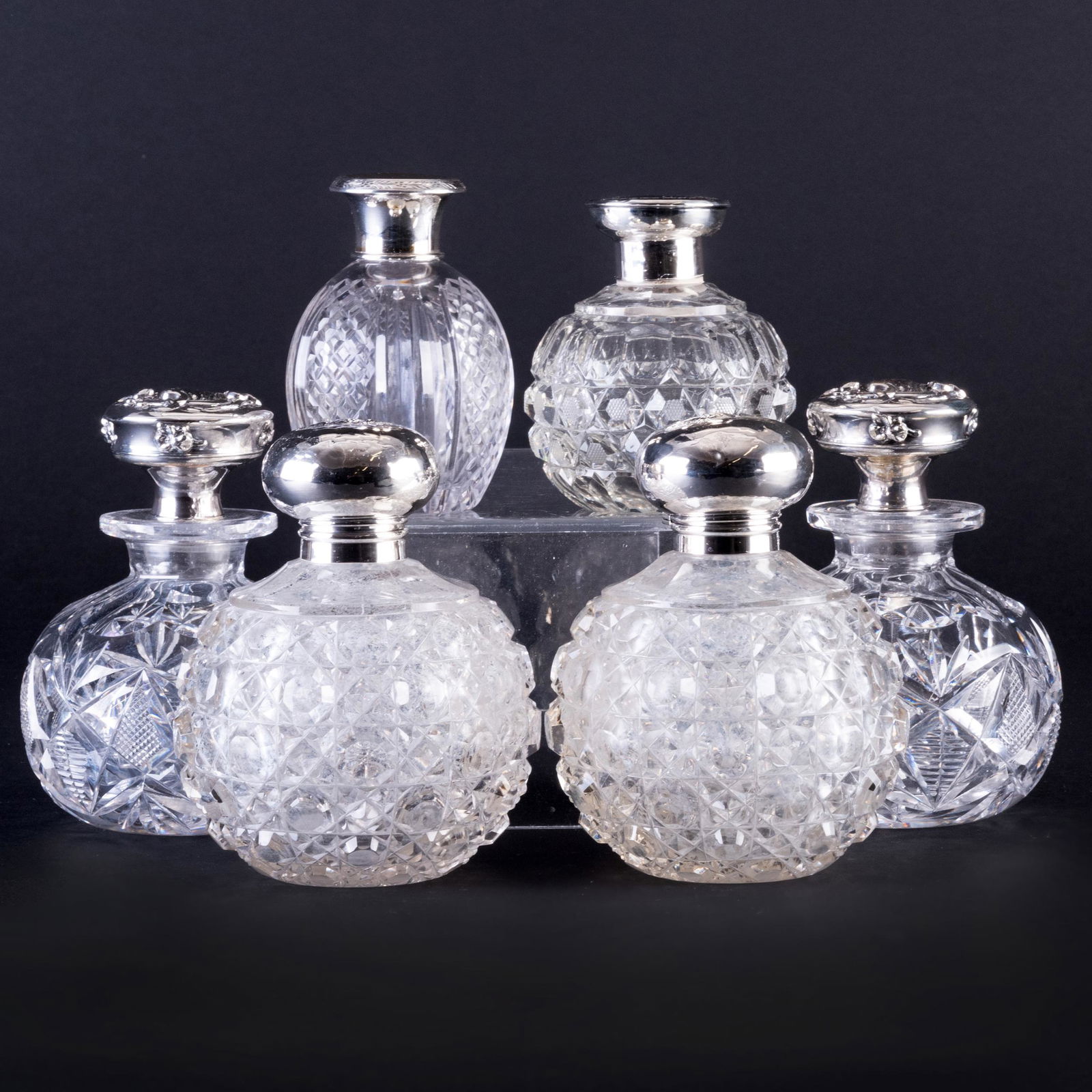 Group of Six Silver Mounted Cut Glass Scent Bottles (1 of 18)