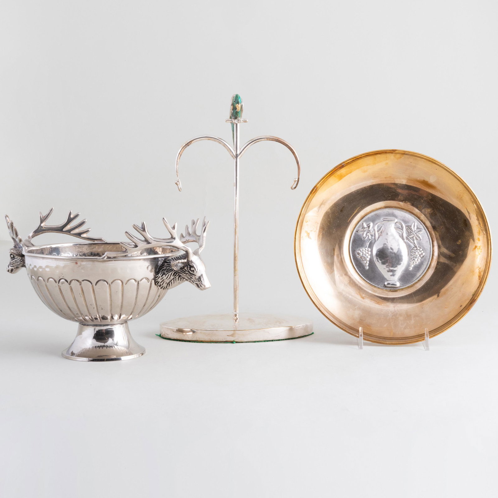 Lalaounis Inset Brass Dish, a Silver Plate and Hardstone Stand, and a Deer Handle Bowl (1 of 20)