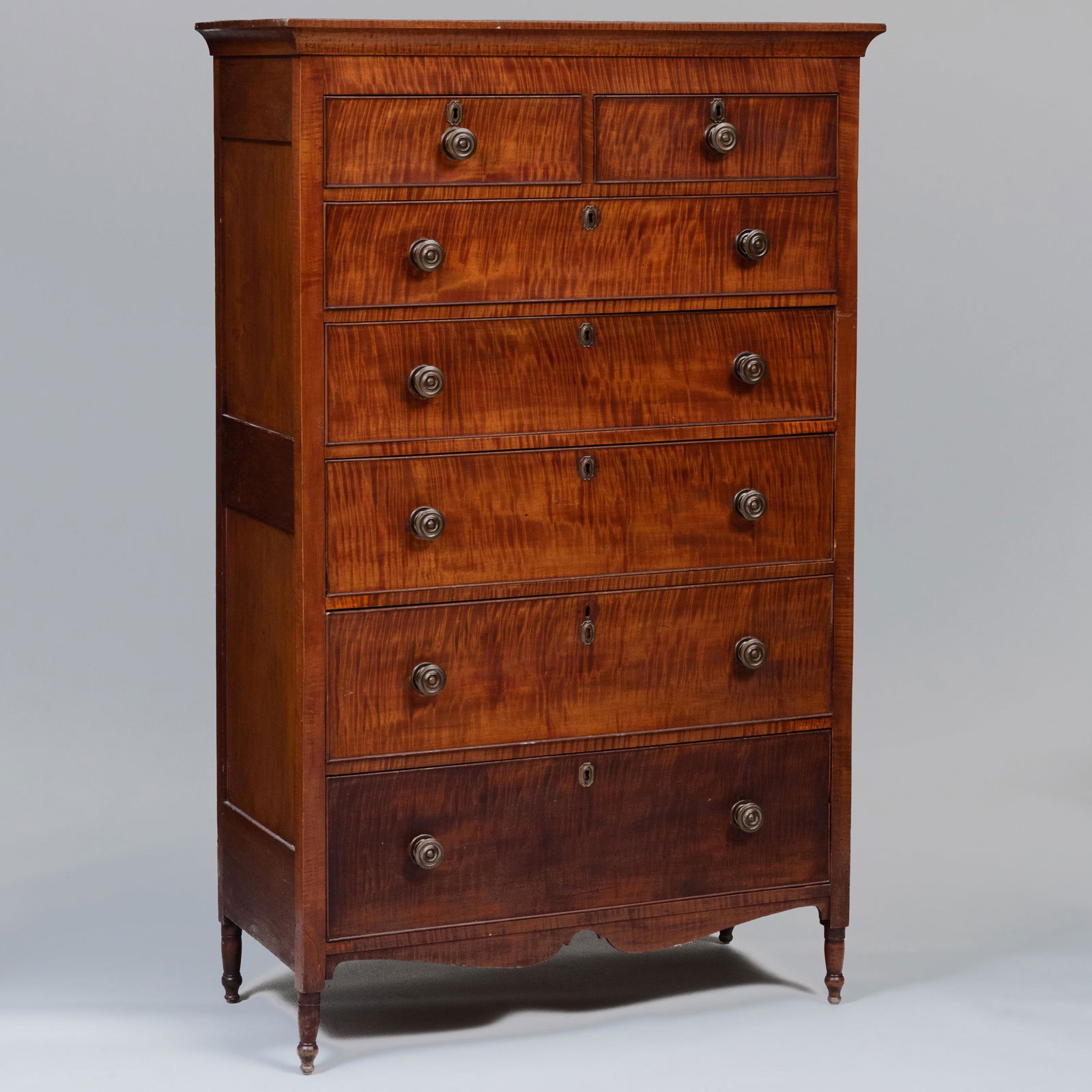 Federal Tiger Maple Tall Chest of Drawers, New England (1 of 8)