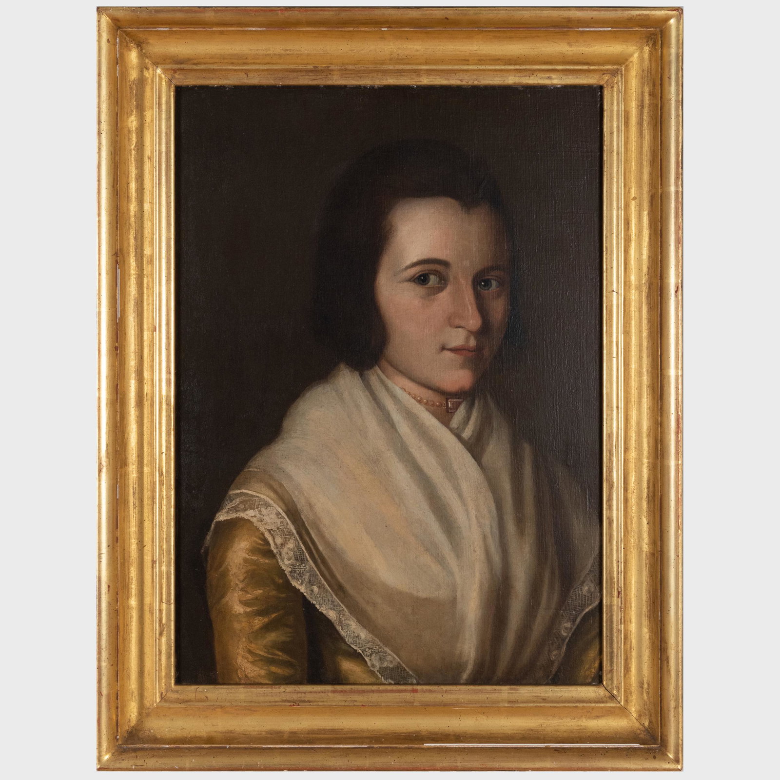 American School: Portrait of Eudocia Hill Foote, Wife of Samuel Augustus Foote: American School: Portrait of Eudocia Hill Foote, Wife of Samuel Augustus Foote Oil on canvas, unsigned, lined. 22 x 16 in., 26 1/2 x 20 1/2 in. (frame). Note: The sitter here is Eudocia Hill Foote, th