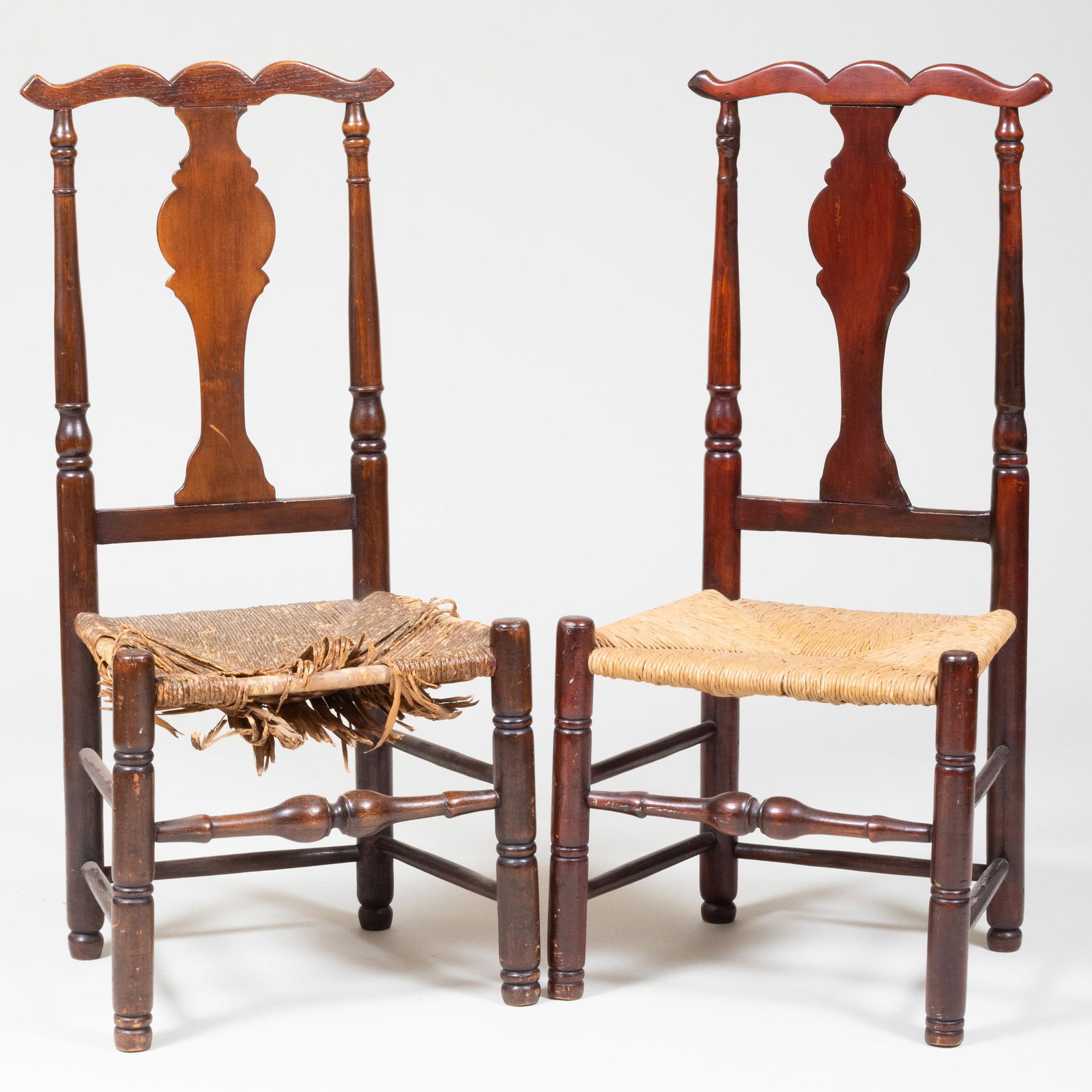 Two Similar Queen Anne Oak and Fruitwood Rush Seat Chairs, Long Island (1 of 10)