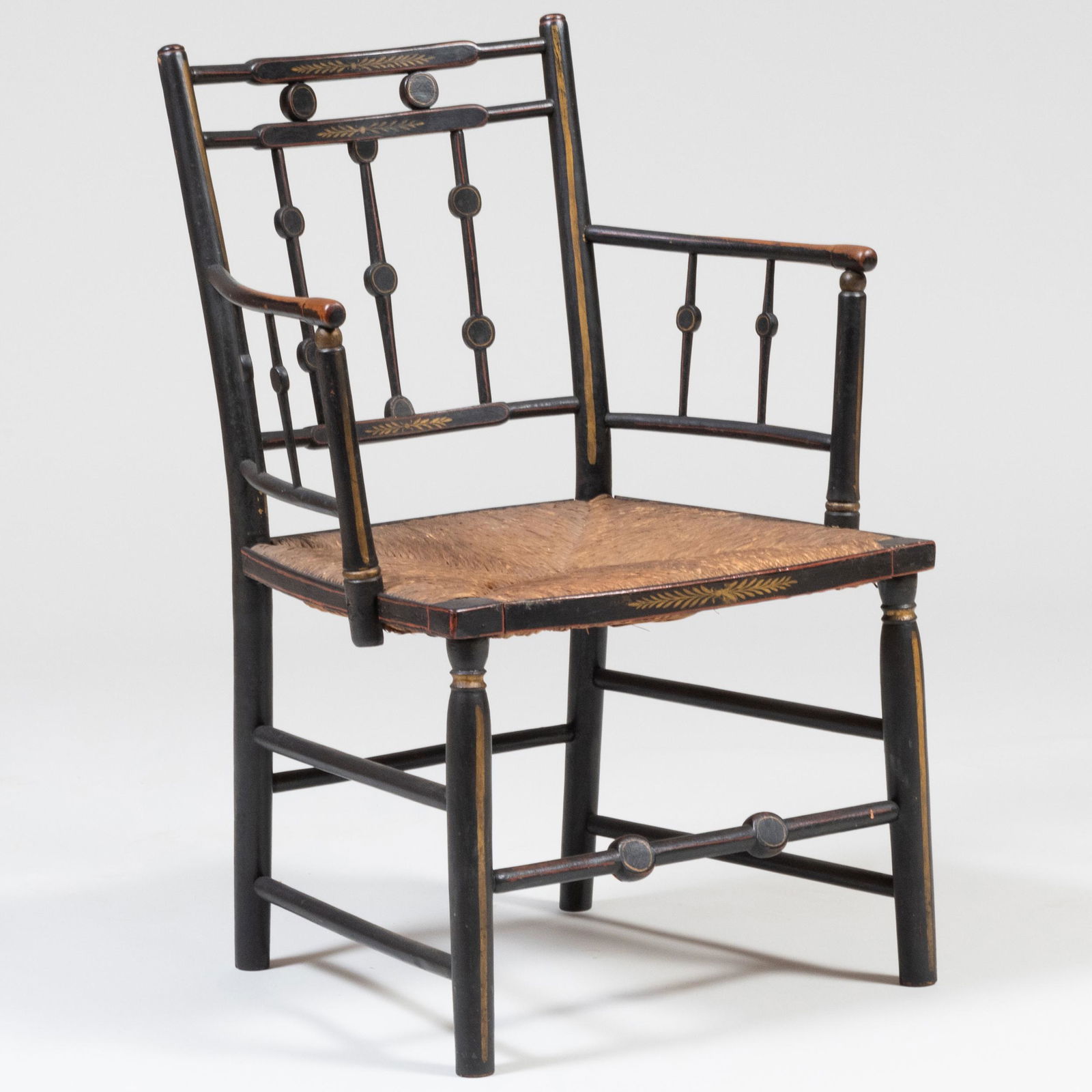 Federal Style Painted and Stencil Decorated Rush Seat Armchair (1 of 7)
