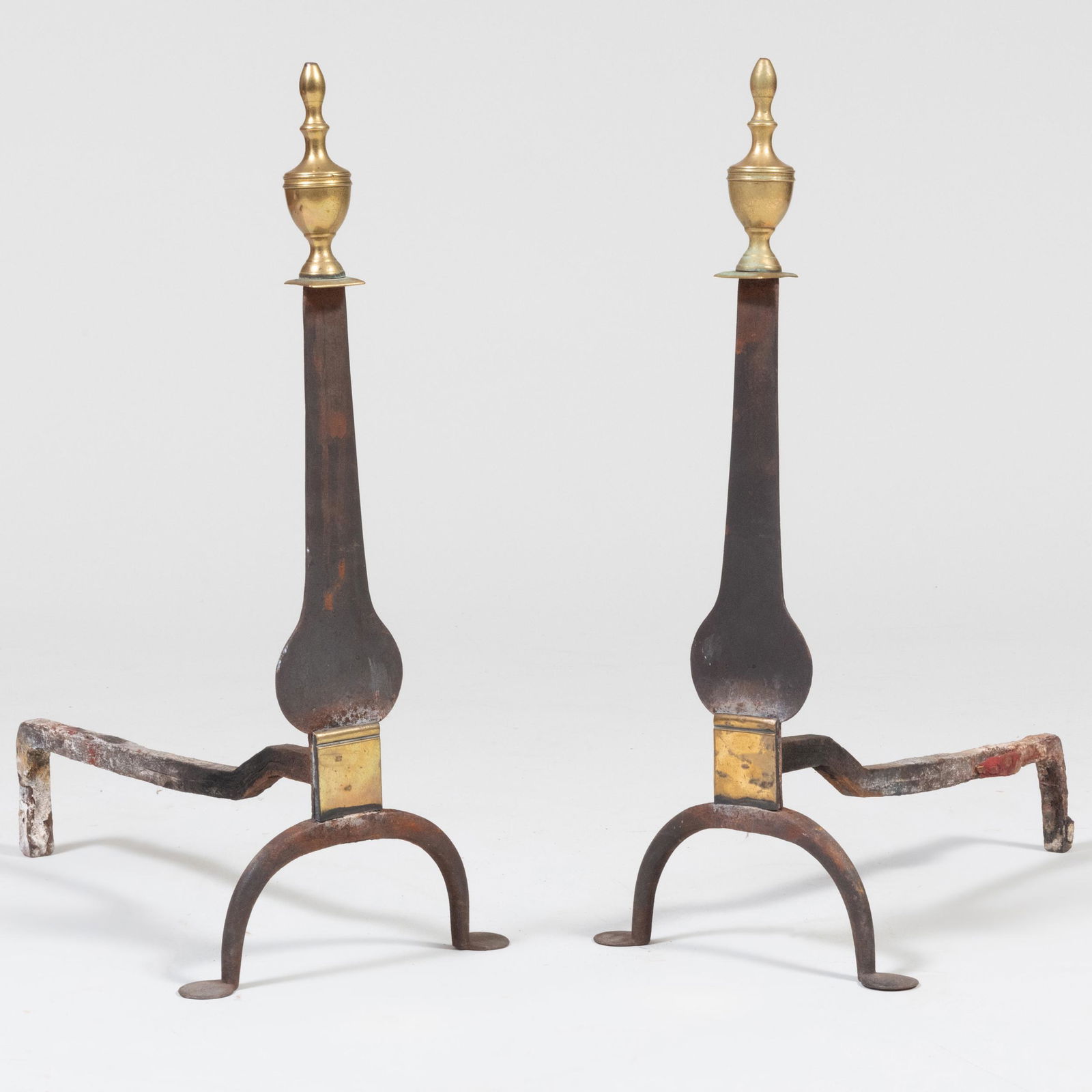 Pair of Federal Brass and Wrought-Iron Knife Blade Andirons (1 of 6)