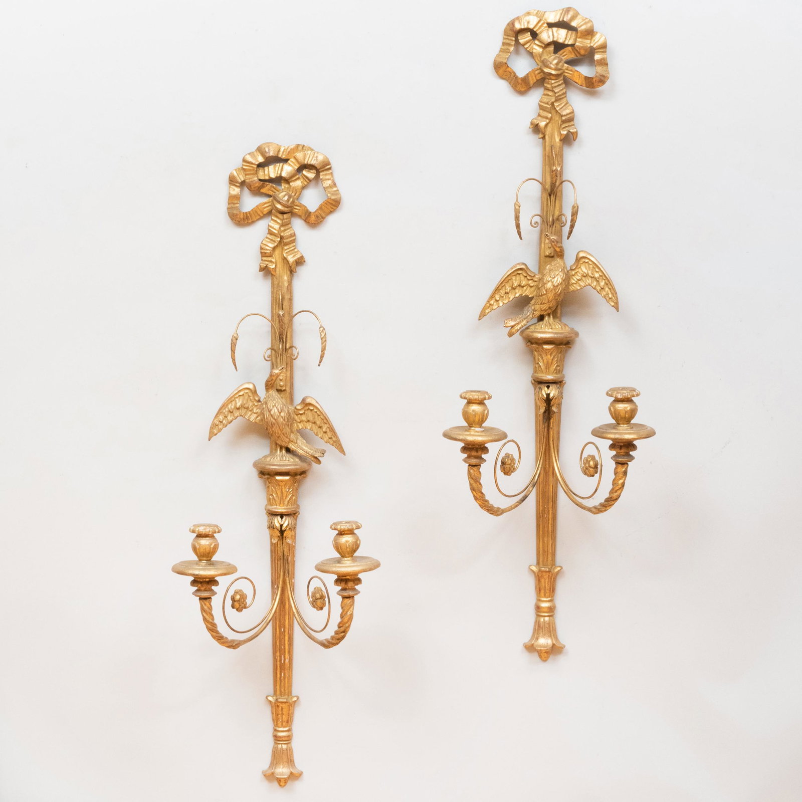 Pair of Federal Style Gilt-Metal and Giltwood Wall Lights: Pair of Federal Style Gilt-Metal and Giltwood Wall Lights 45 1/2 x 14 1/4 x 11 in.
