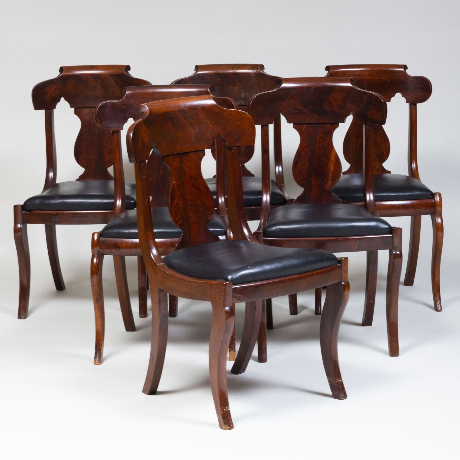 Set of Six American Late Classical Figured Mahogany Dining Chairs (1 of 7)