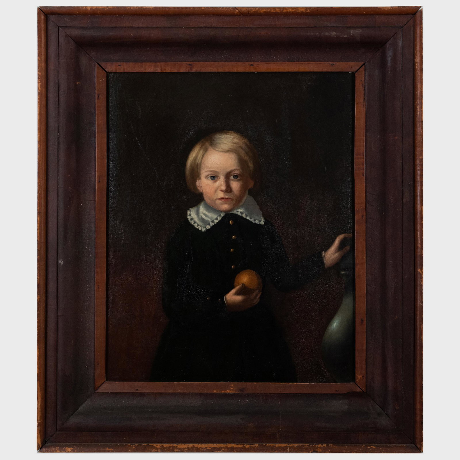 American School: Portrait of a Young Boy: American School: Portrait of a Young Boy Oil on canvas, unsigned, lined. 26 1/2 x 21 in., 37 x 32 in. (frame). Property from The Collection of Alan Shayne and Norman Sunshine, Washington Depot, CT