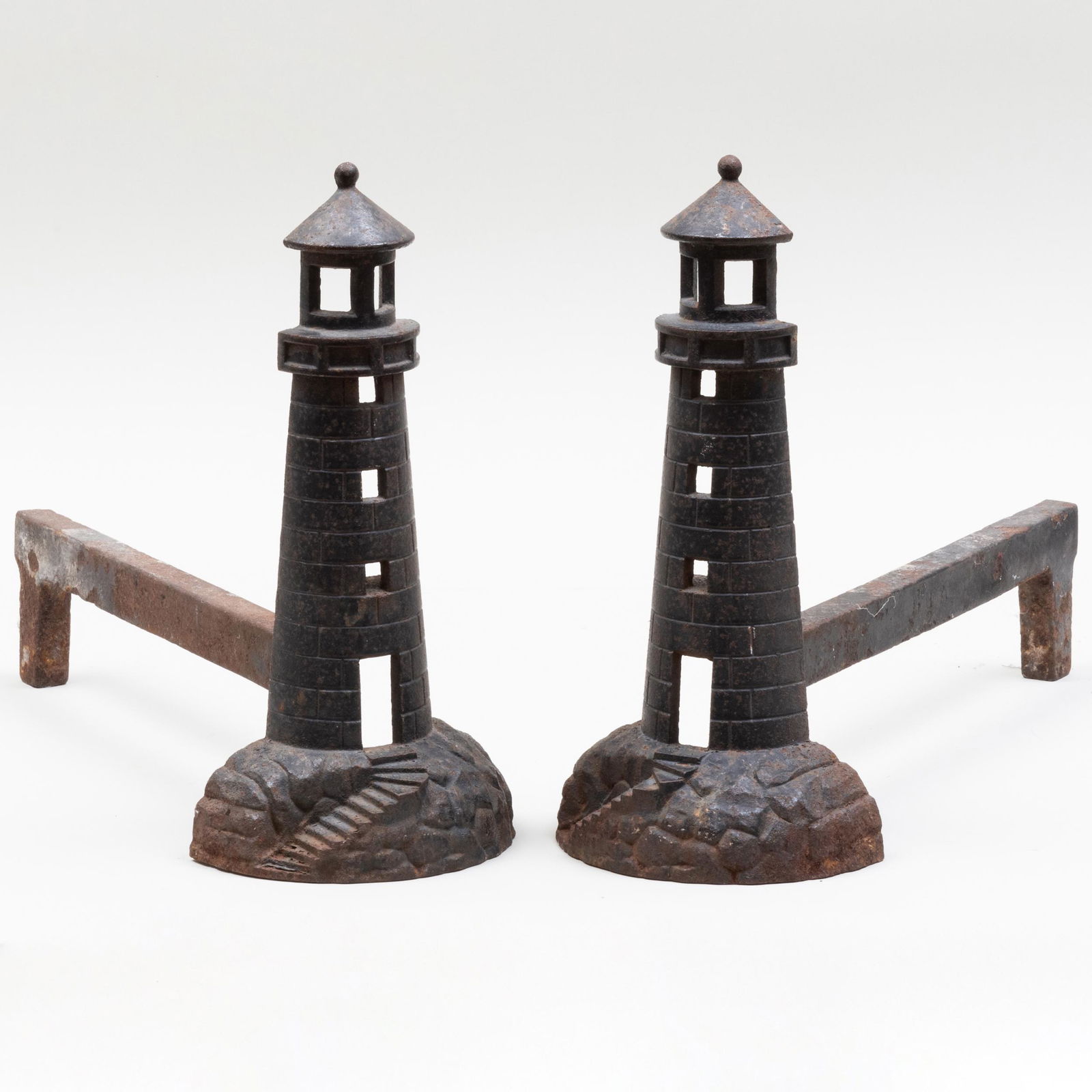 Pair of Cast Iron Lighthouse Form Andirons (1 of 5)