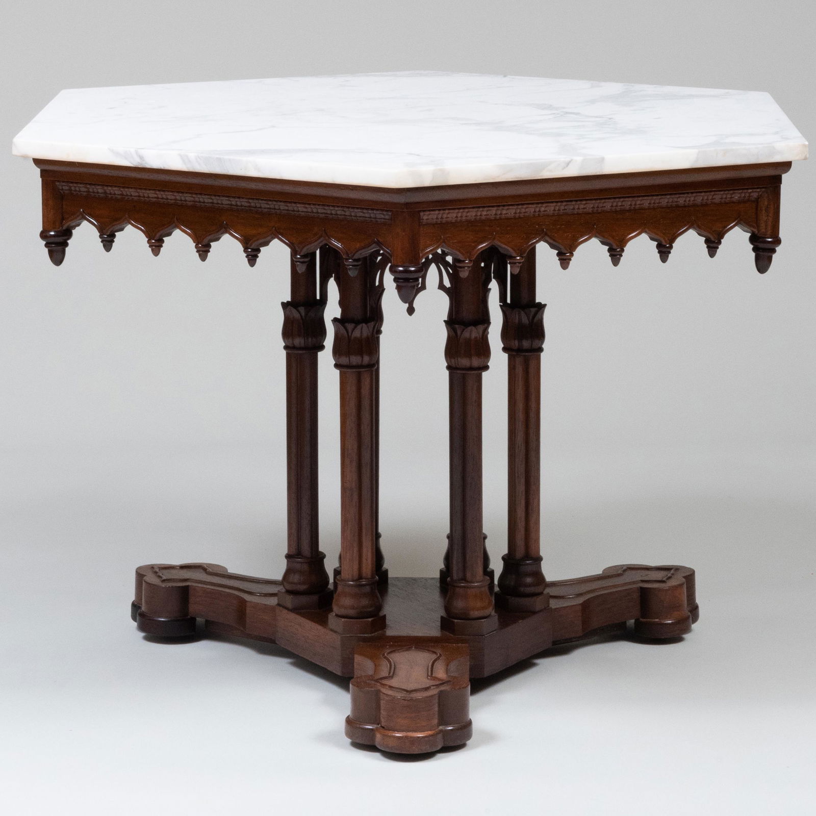 Fine Gothic Revival Carved Rosewood Marble Top Table (1 of 13)