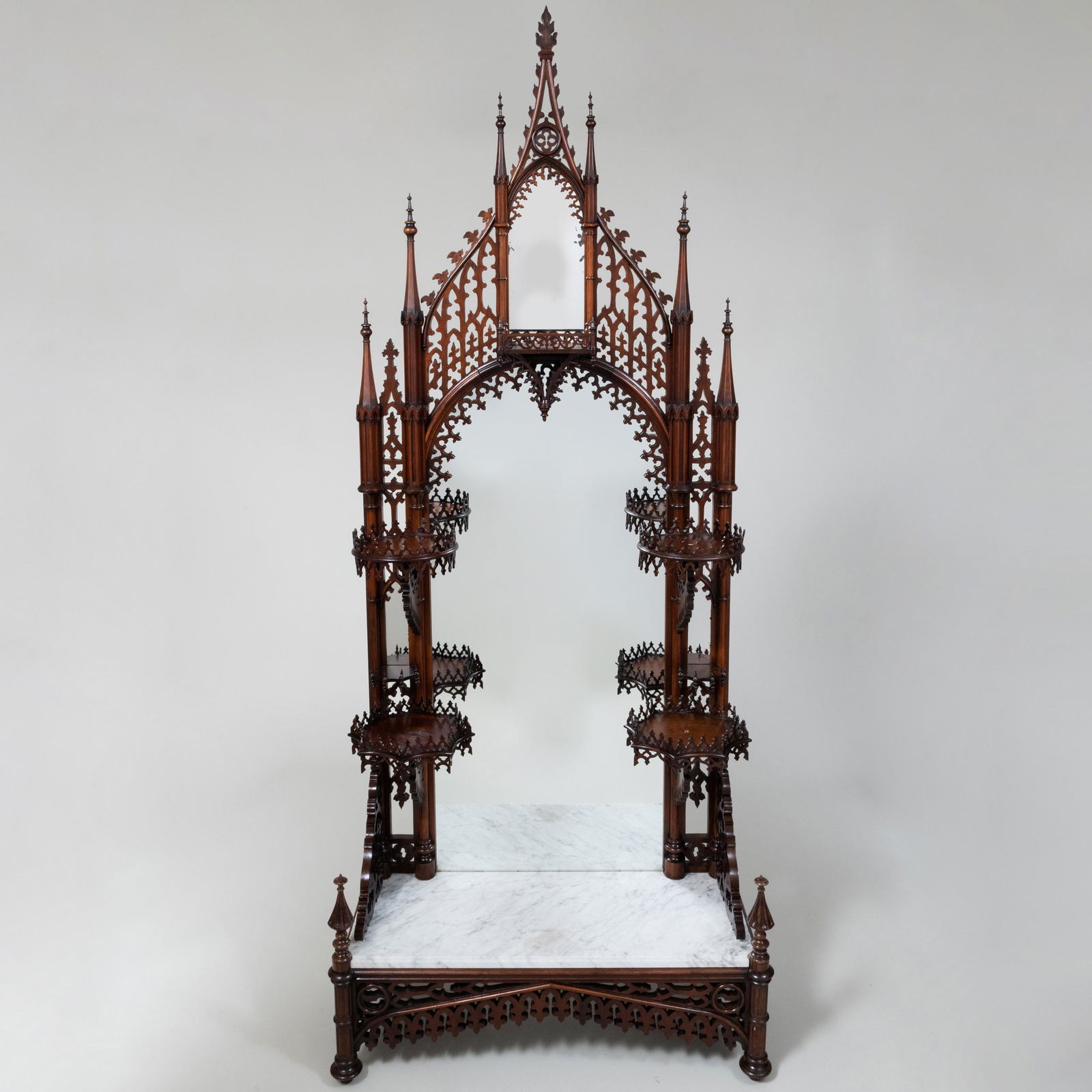 Fine Gothic Revival Carved Rosewood and Marble Étagère, New York (1 of 12)