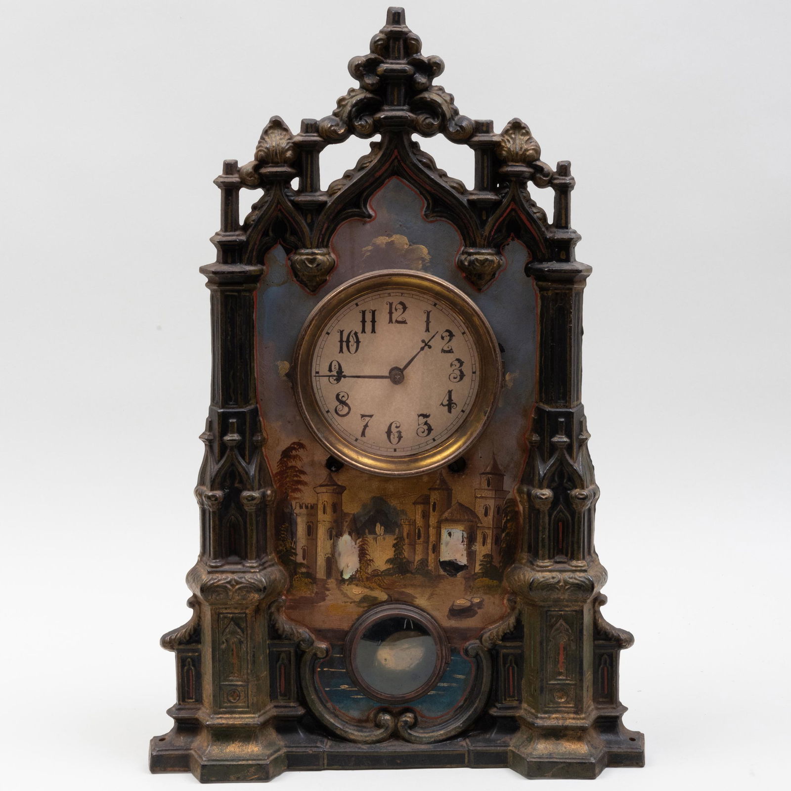 Gothic Revival Style Polychromed Iron Mantel Clock (1 of 9)