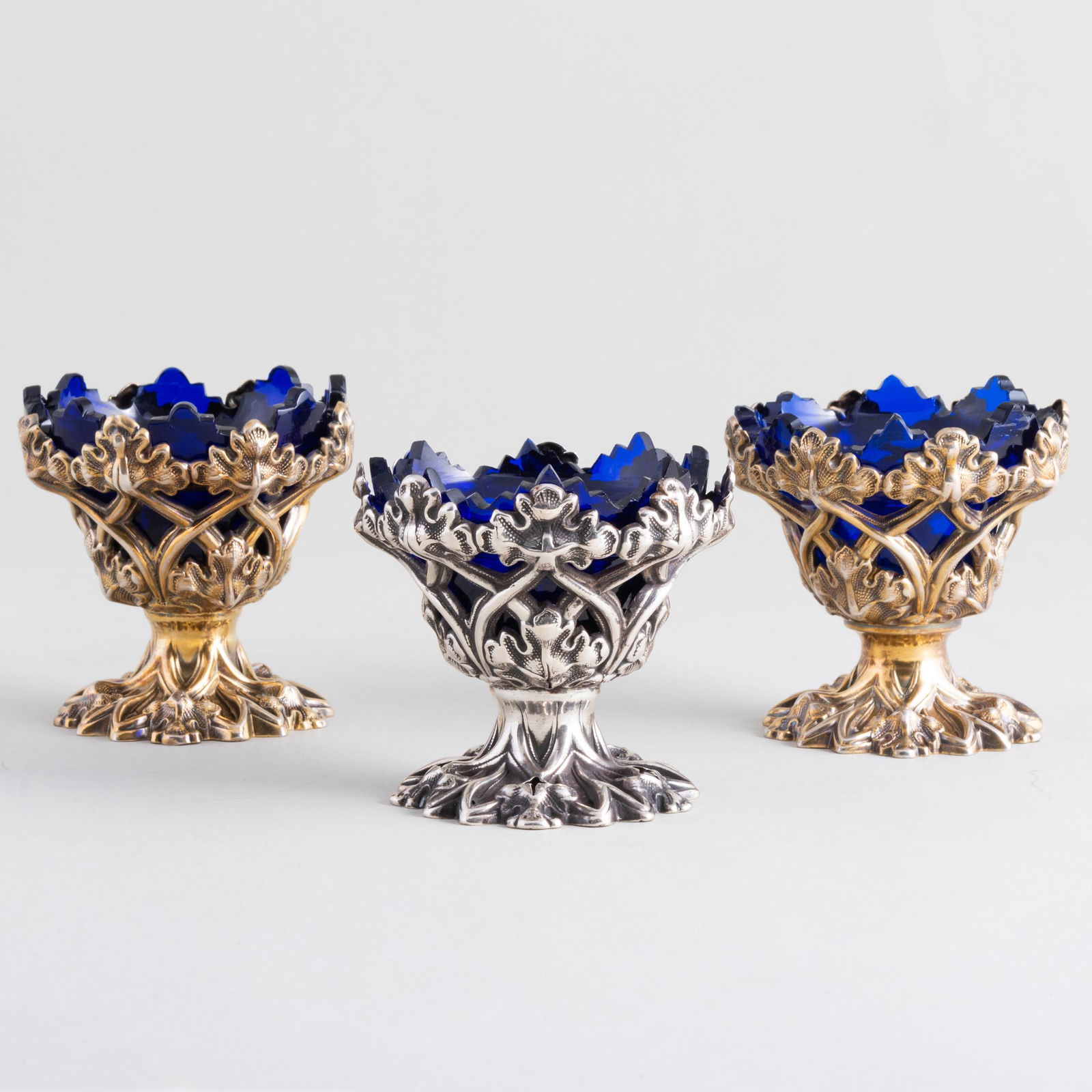 Pair of William IV Gothic Revival Silver-Gilt Salts and a Silver Salt (1 of 16)