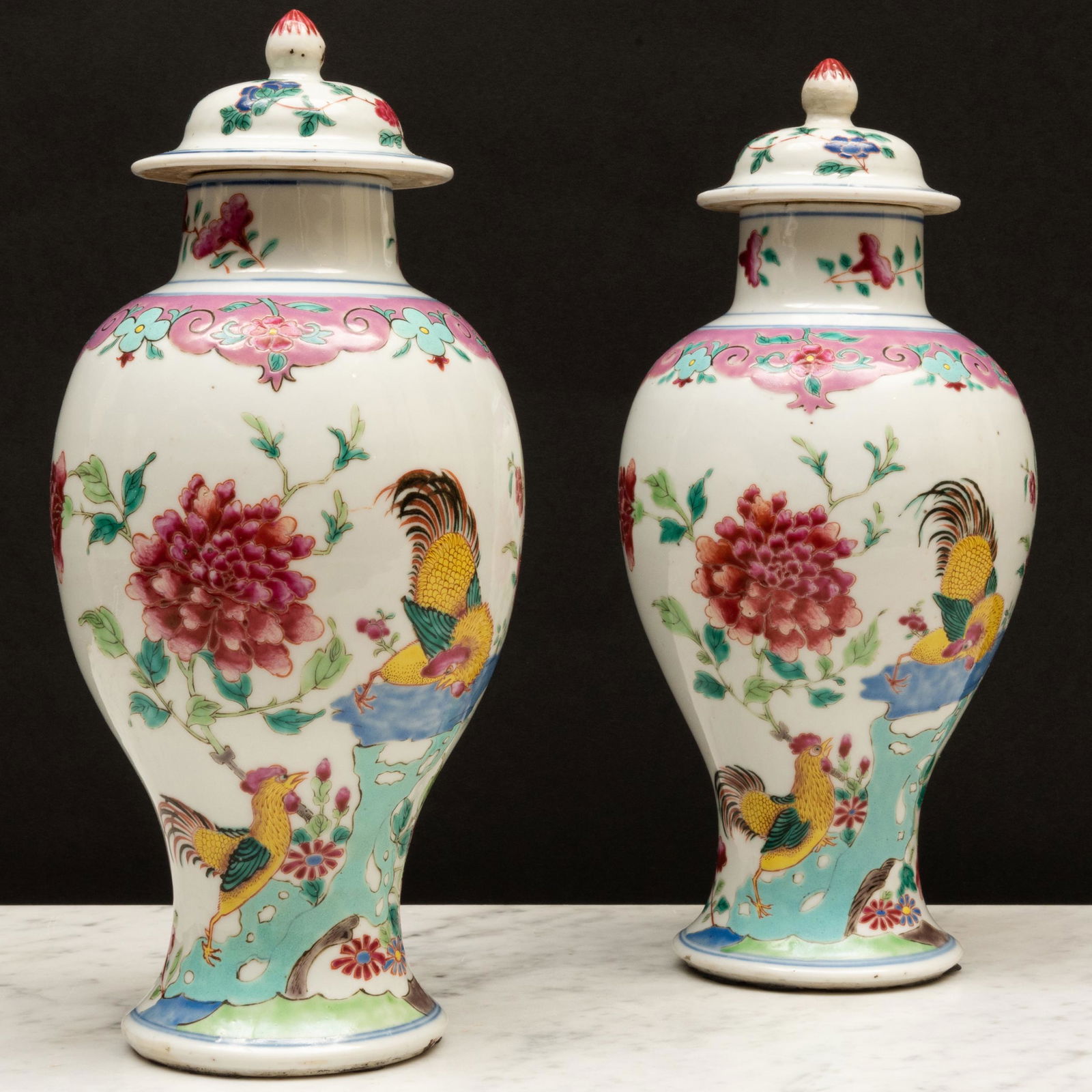 Pair of Chinese Export Famille Rose Porcelain Baluster Vase and Covers (1 of 9)