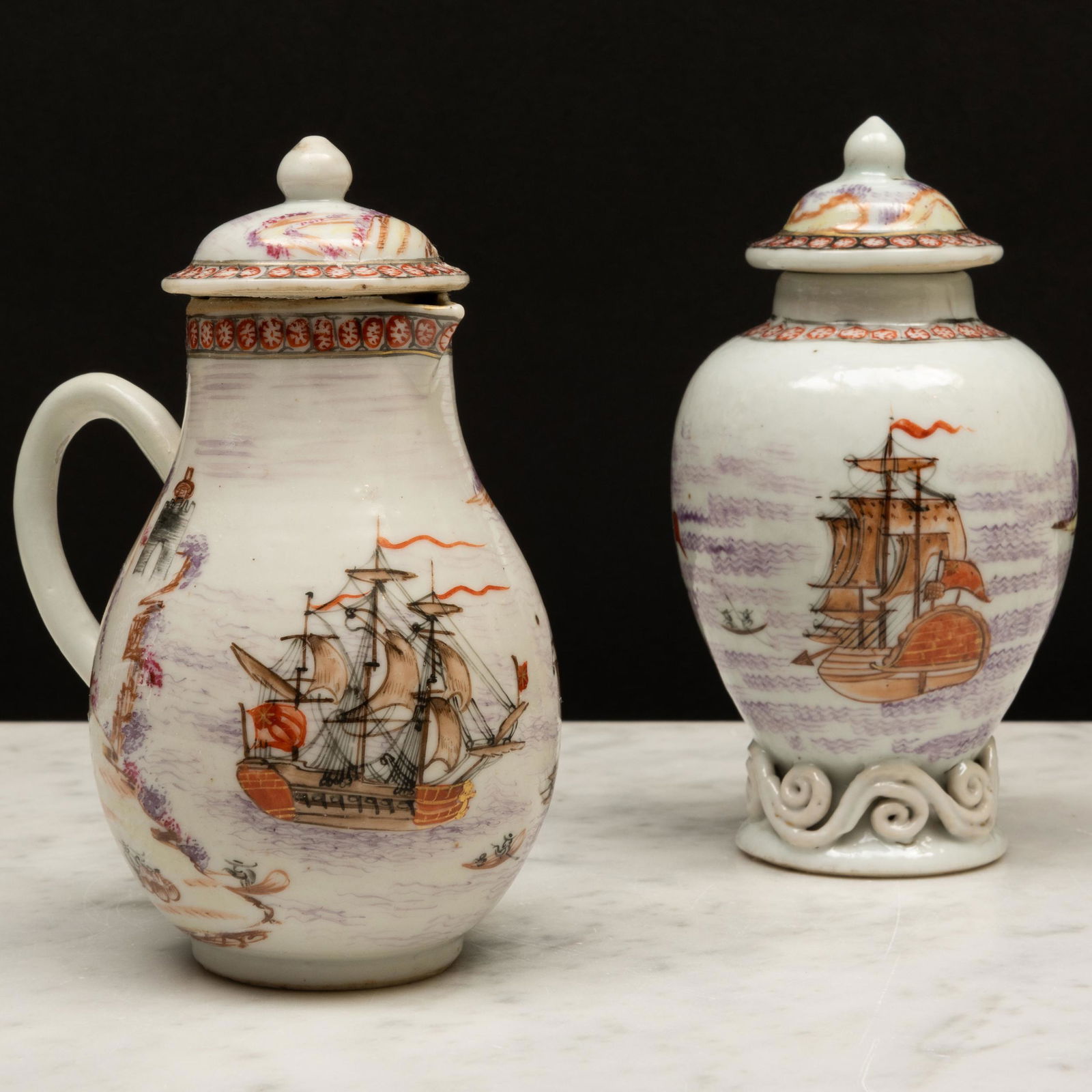 Chinese Export Porcelain Dutch Market Shipping Tea Caddy and Cover and a Cream Jug and Cover (1 of 14)