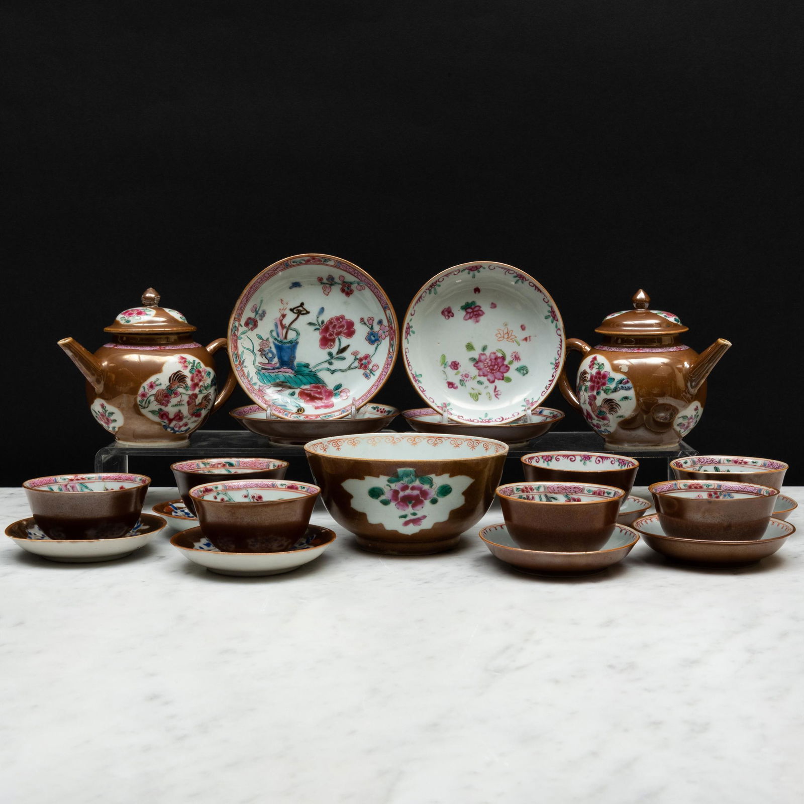 Group of Chinese Export Café au Lait Ground Porcelain Tea Articles (1 of 20)