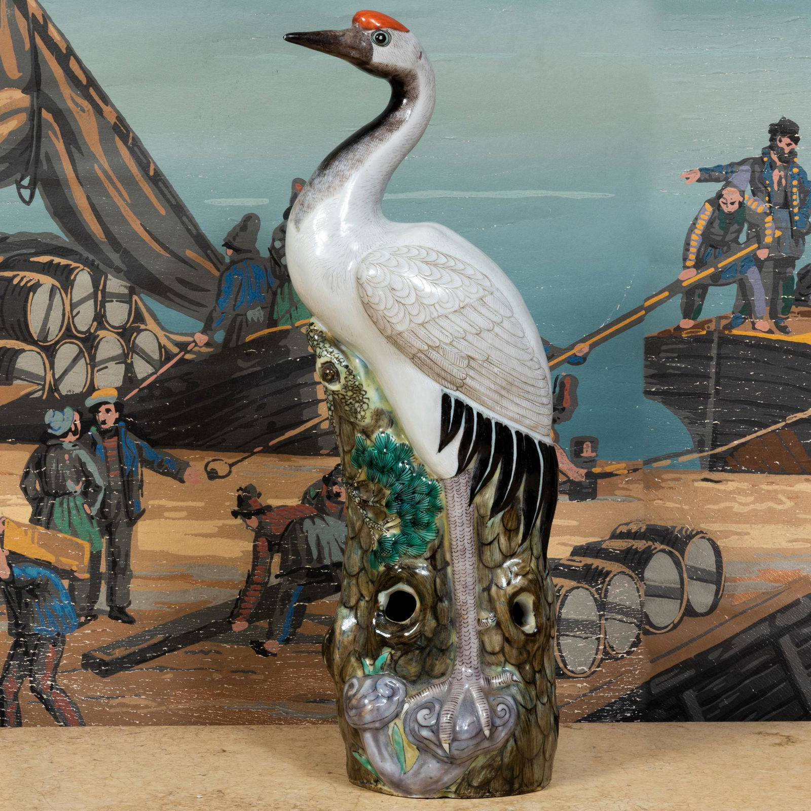 Chinese Export Porcelain Model of a Crane on a Tree and Lingzhi (1 of 9)