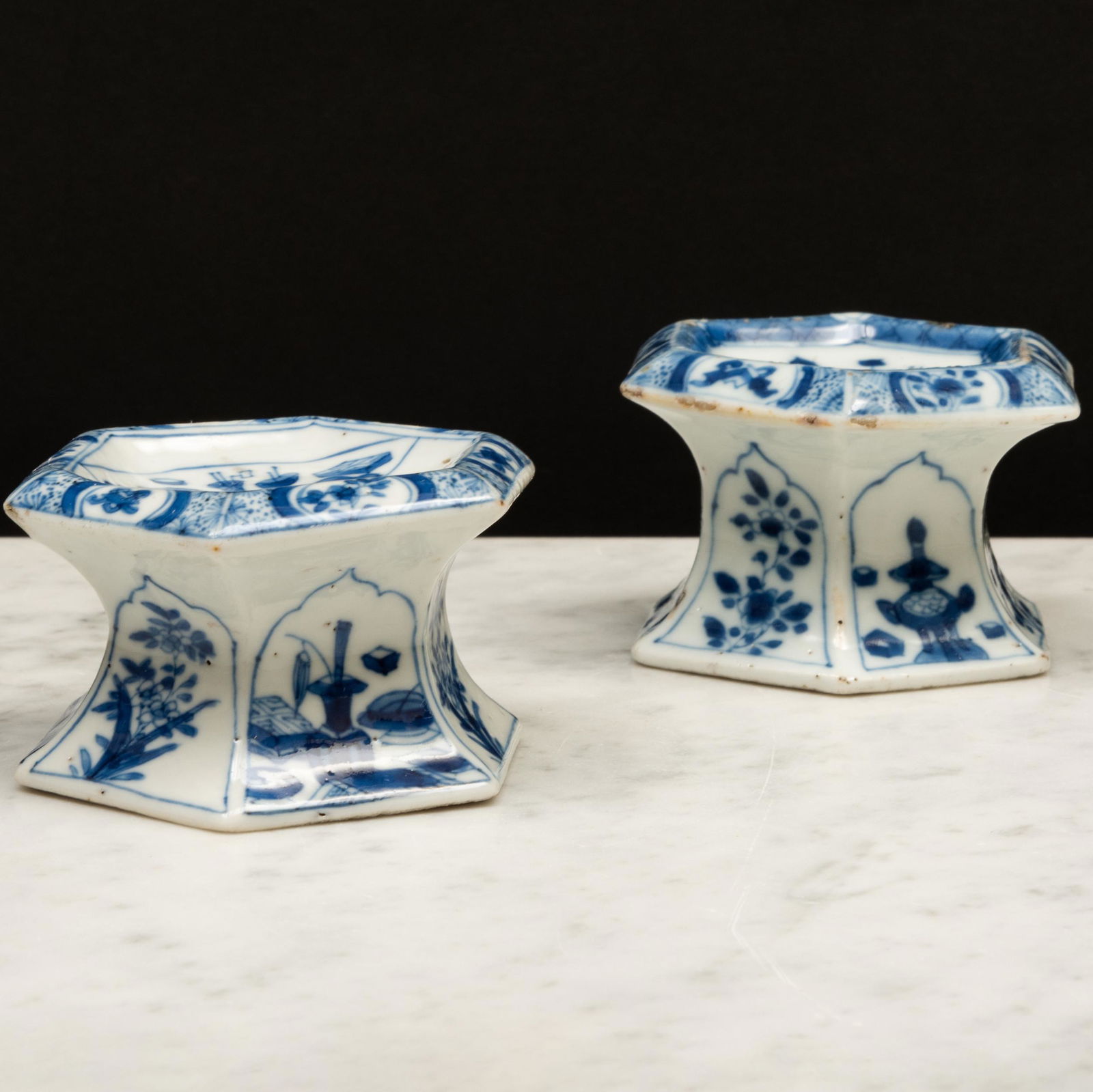 Two Chinese Export Blue and White Porcelain Hexagonal Salts (1 of 8)