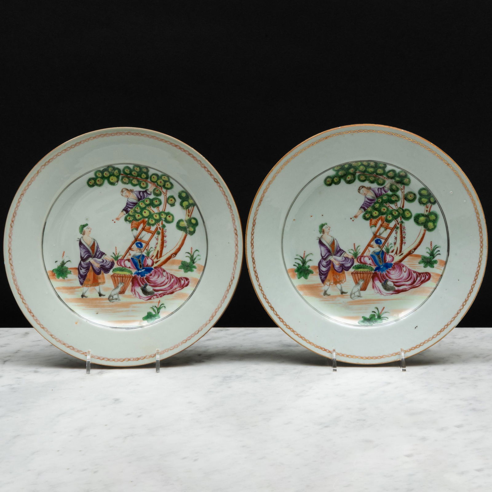 Pair of Chinese Export Porcelain 'Cherry Pickers' Plates (1 of 5)