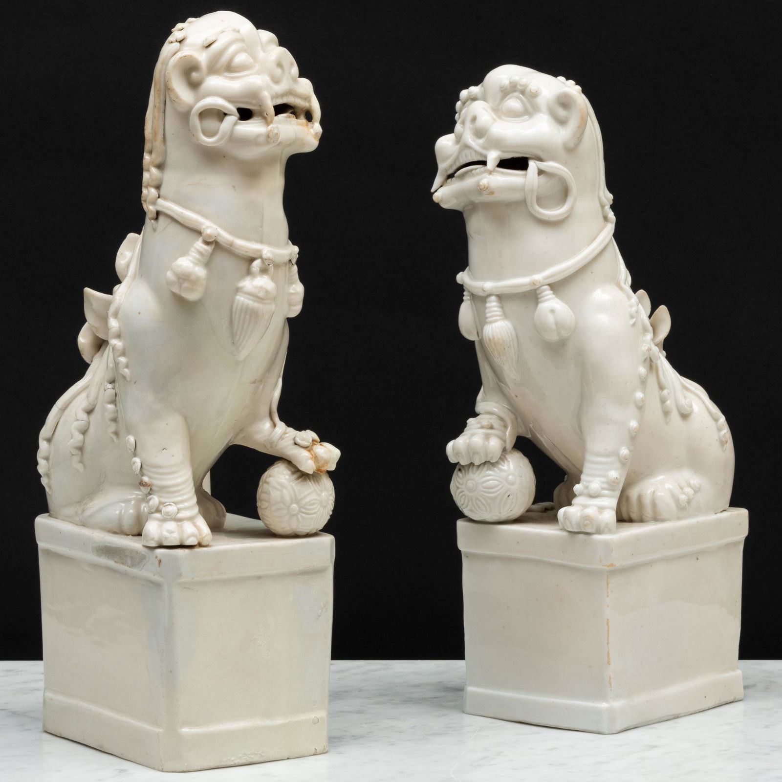 Two Blanc de Chine Porcelain Buddhist Lions Joss Stick Holders (1 of 8)