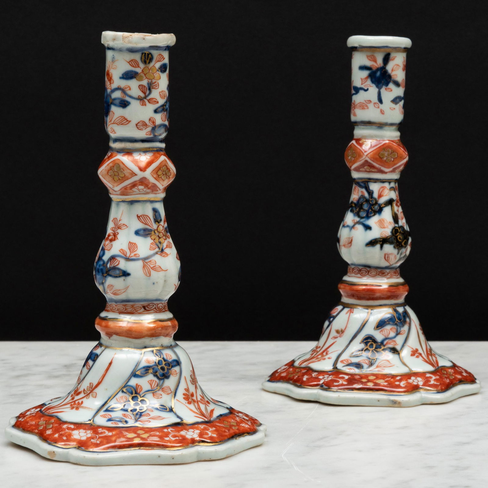 Pair of Chinese Export Imari Porcelain Candlesticks (1 of 9)