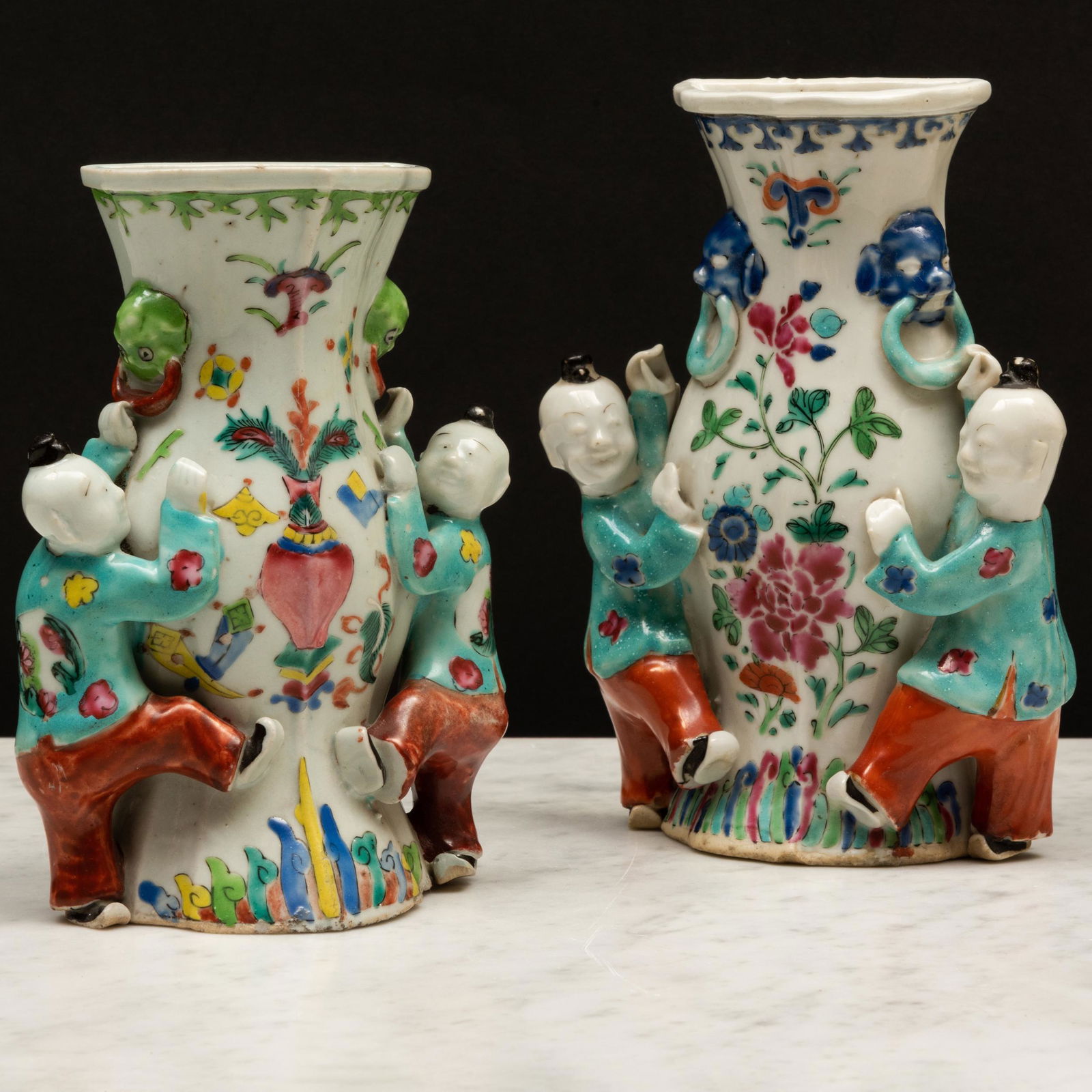 Two Chinese Famille Rose Porcelain Figural Wall Vases (1 of 8)
