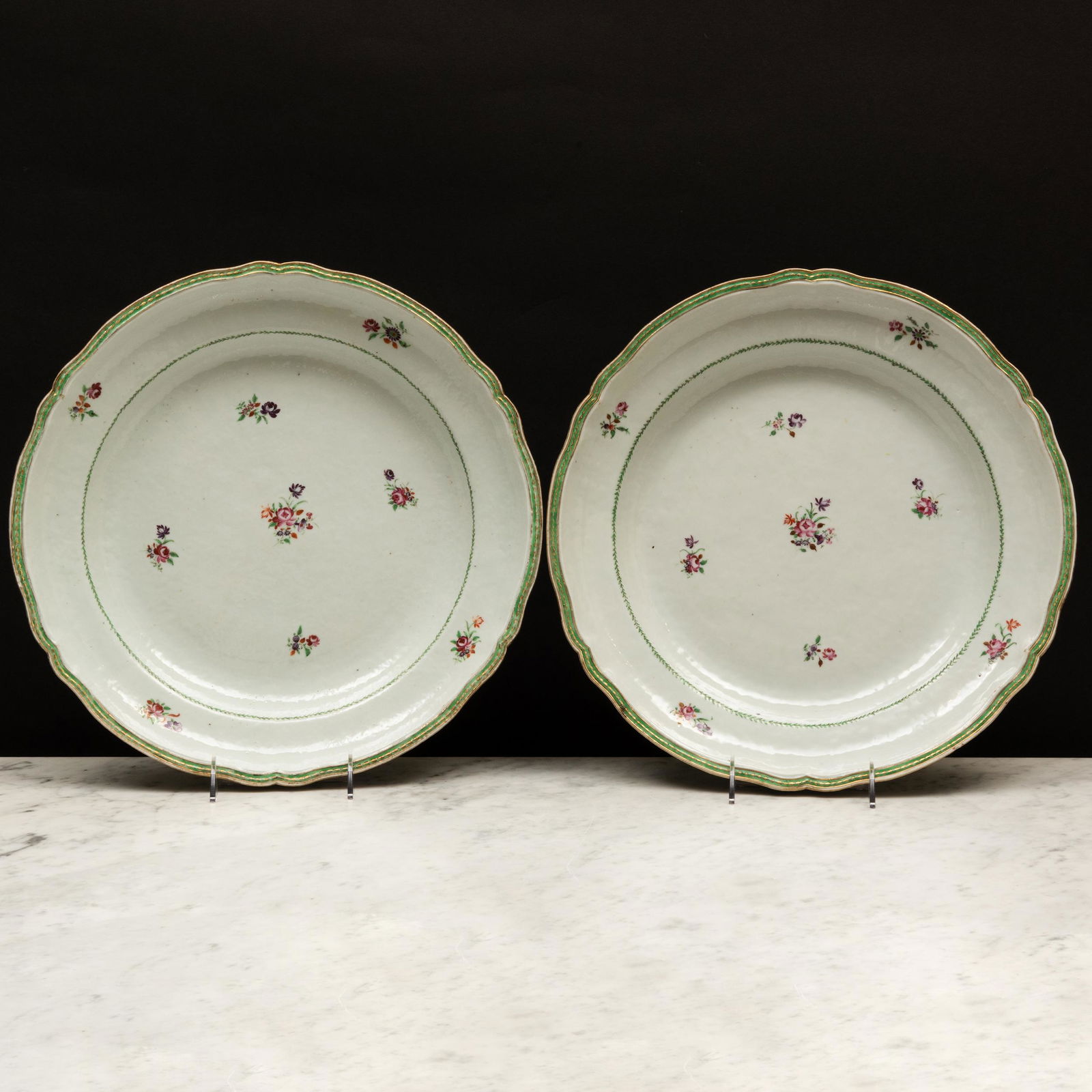Pair of Large Chinese Export Famille Rose Porcelain Saucer Dishes (1 of 6)