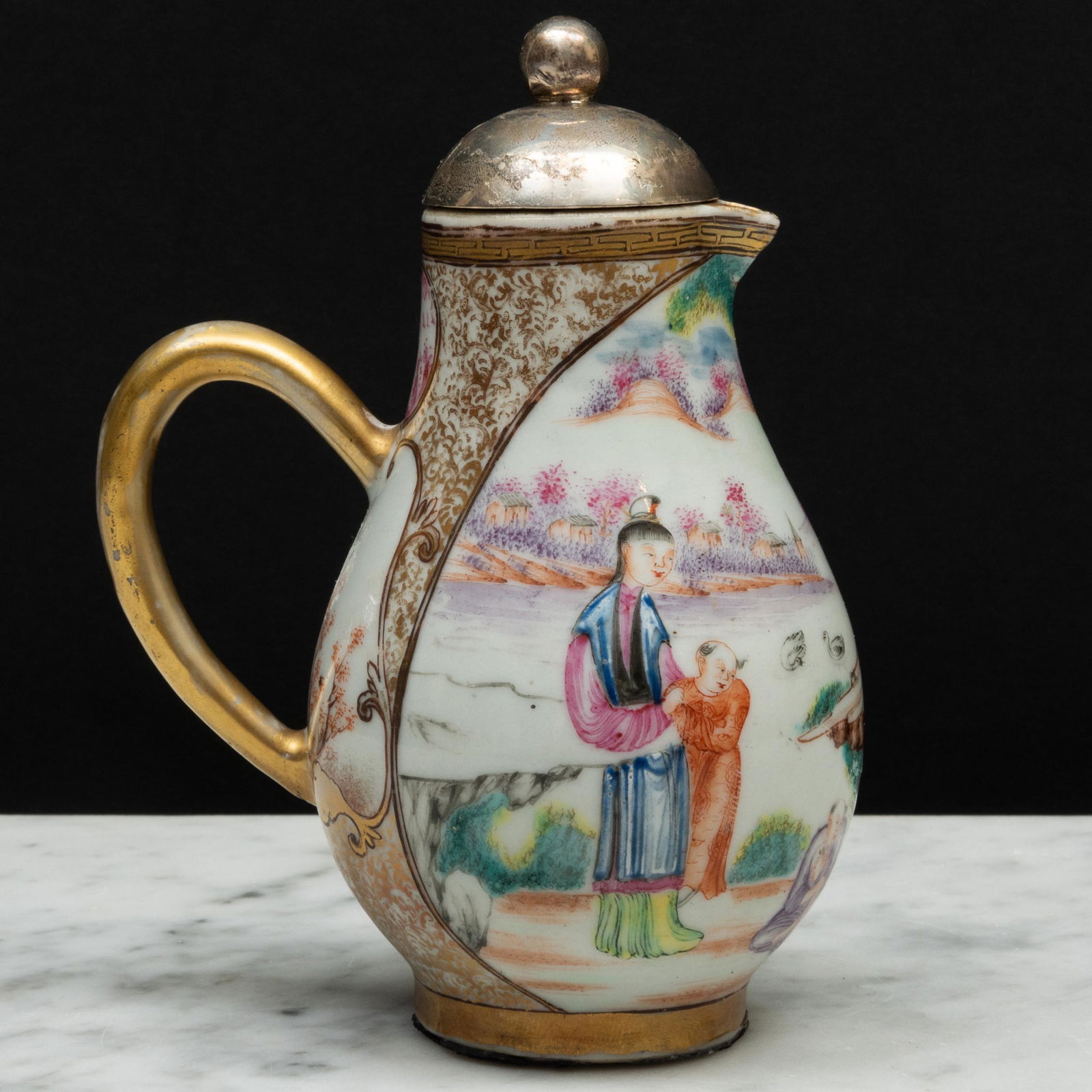 Chinese Export Famille Rose Porcelain Jug and a Silver Cover and a Silver Mounted Tea Caddy and (1 of 15)