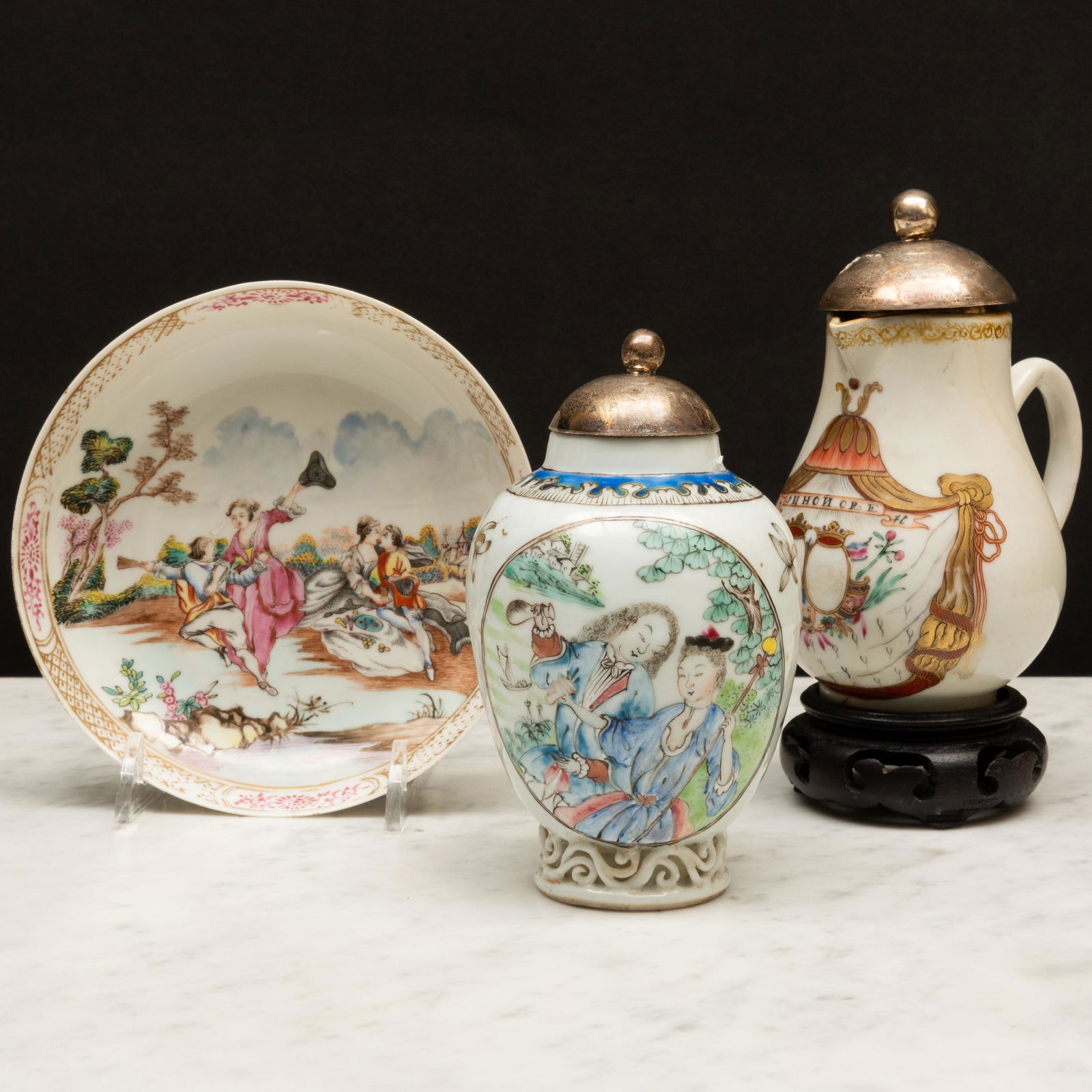 Group of Three Chinese Export Famille Rose Porcelain European Subject Wares (1 of 19)