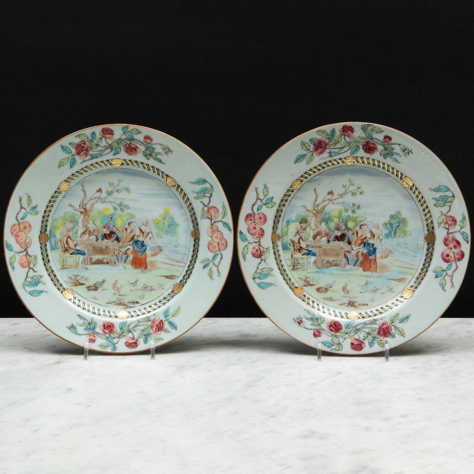 Pair of Chinese Export Famille Rose Porcelain 'Rebecca at the Well' Plates (1 of 7)