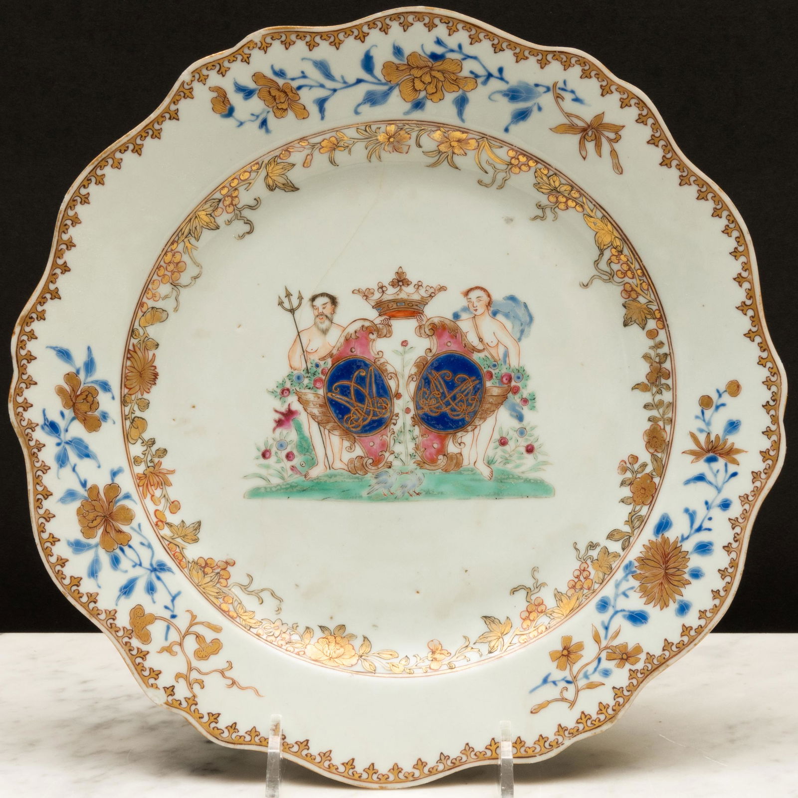 Chinese Export Porcelain Swedish Market Amorial Marriage Plate (1 of 4)