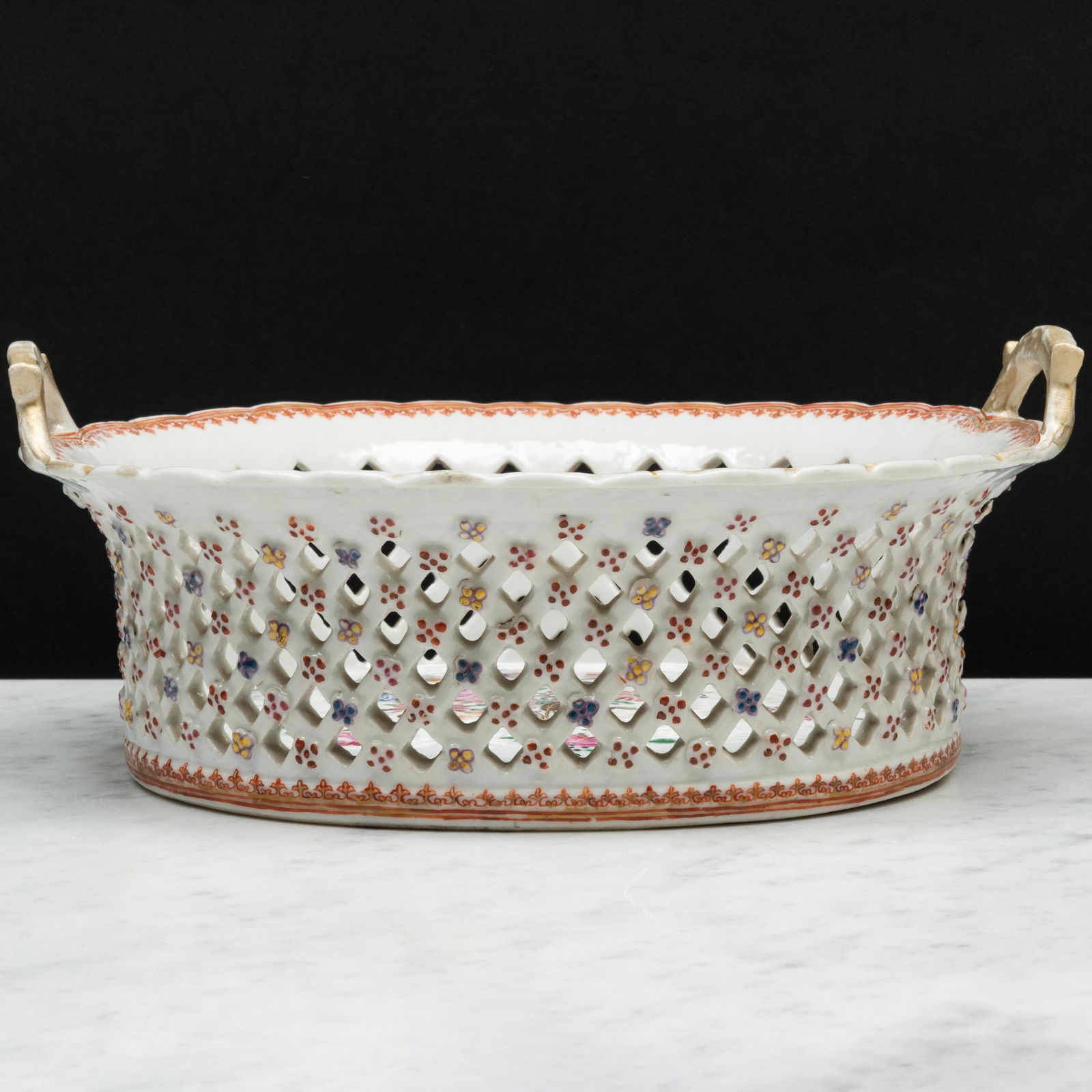 Chinese Export Famille Rose Porcelain Reticulated Basket (1 of 6)