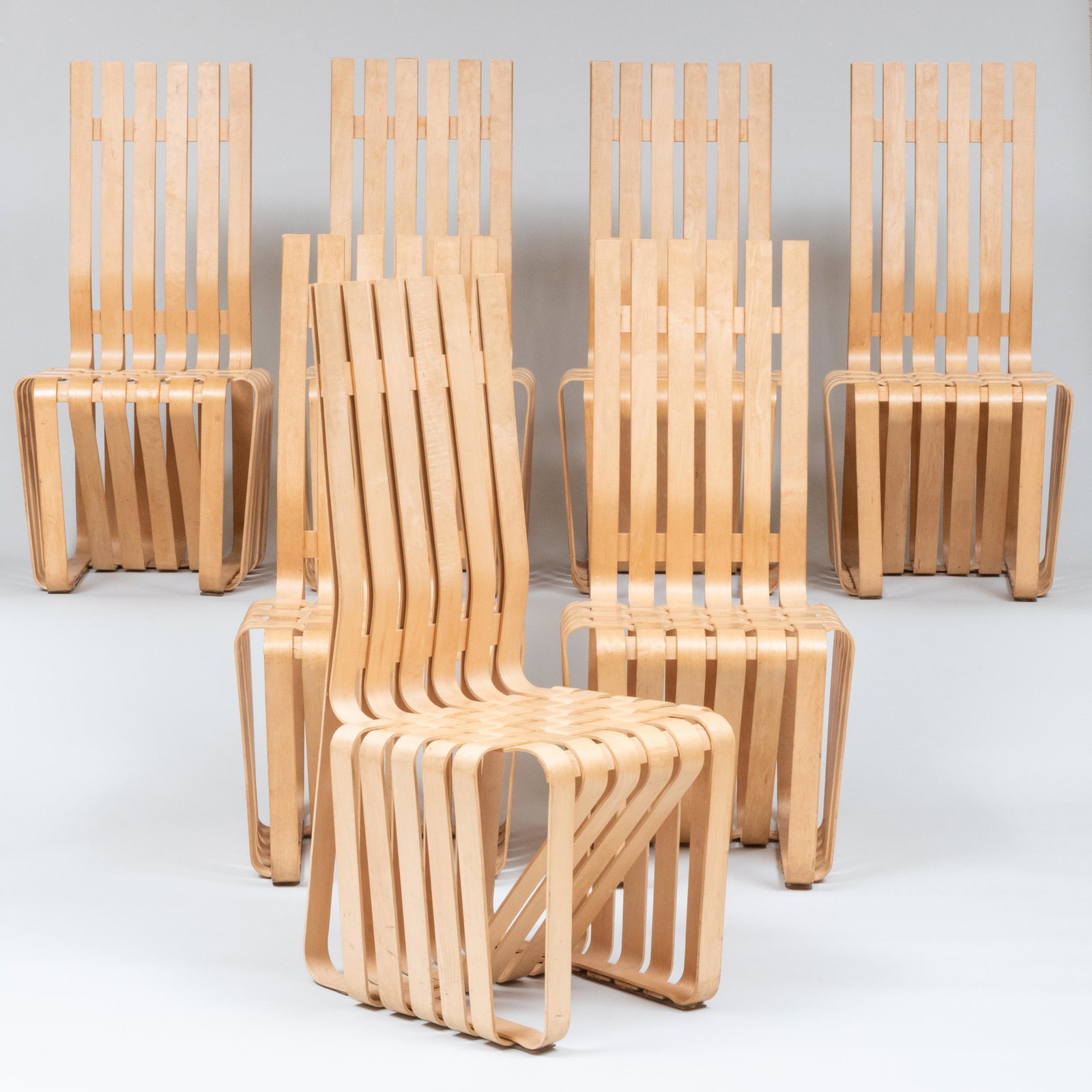 Set of Seven Frank Gehry for Knoll White Maple Veneer 'High Sticking' Chairs (1 of 17)