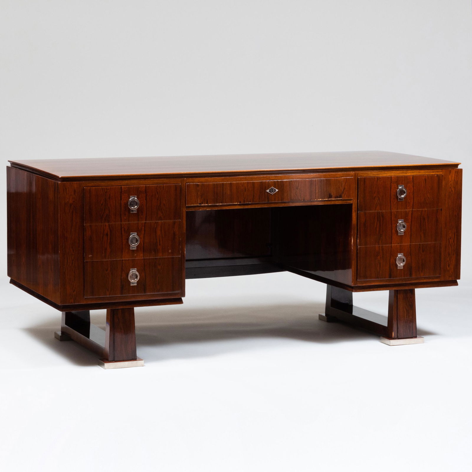 Large Art Deco Rosewood Executive Desk: Large Art Deco Rosewood Executive Desk With chrome hardware. 30 1/4 in. x 7 ft. 10 1/4 in. x 31 in.