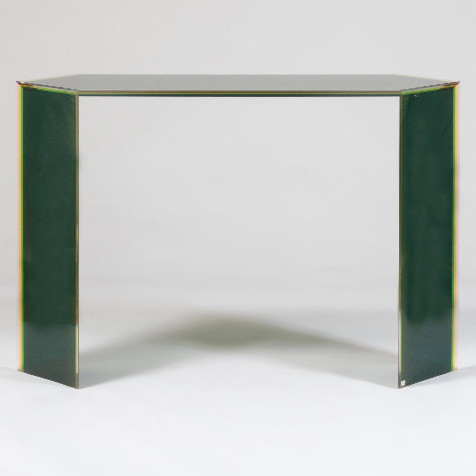 Patricia Urquiola for Glas Italia Multi-Layered Multi-Chromatic Glass 'Bisel BISO3' Console Table: Patricia Urquiola for Glas Italia Multi-Layered Multi-Chromatic Glass 'Bisel BISO3' Console Table 31 x 47 1/4 x 16 1/2 in.