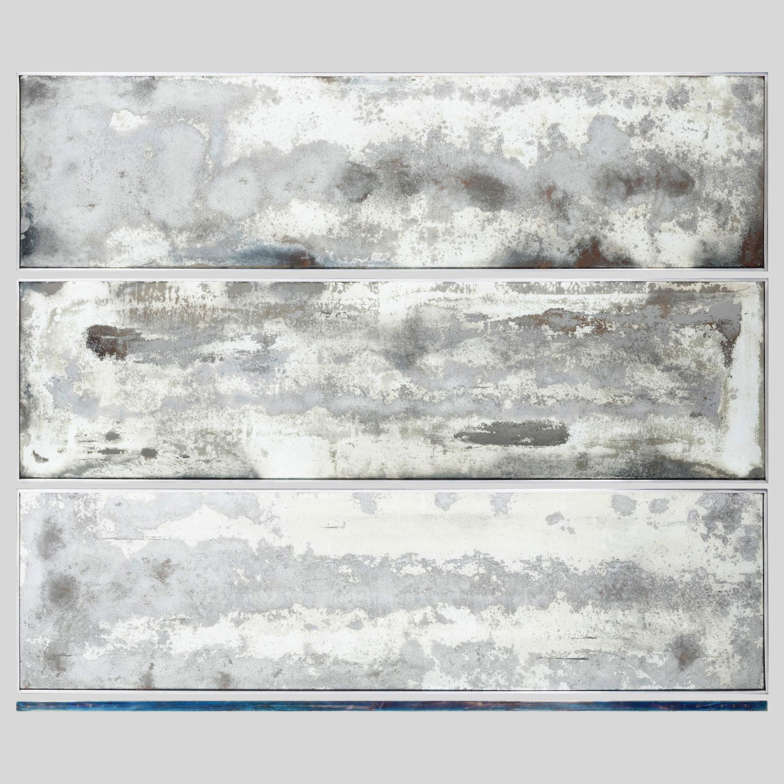 Attributed to Patrick Naggar: Group of Three Framed Mirror Panels: Attributed to Patrick Naggar: Group of Three Framed Mirror Panels Mirrored panels, inscribed ?'MCMLXXXVIII?' and ?'MCMLXXXX?'. 65 1/2 x 18 in. (each panel). 